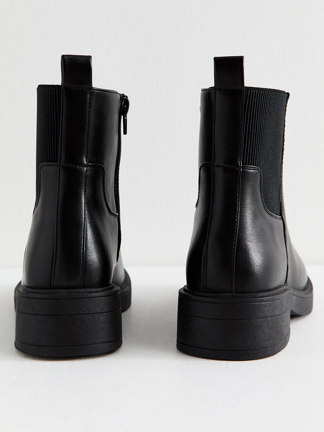  image of new-look-wide-fit-black-faux-leather-chunky-sole-chelsea-ankle-boots