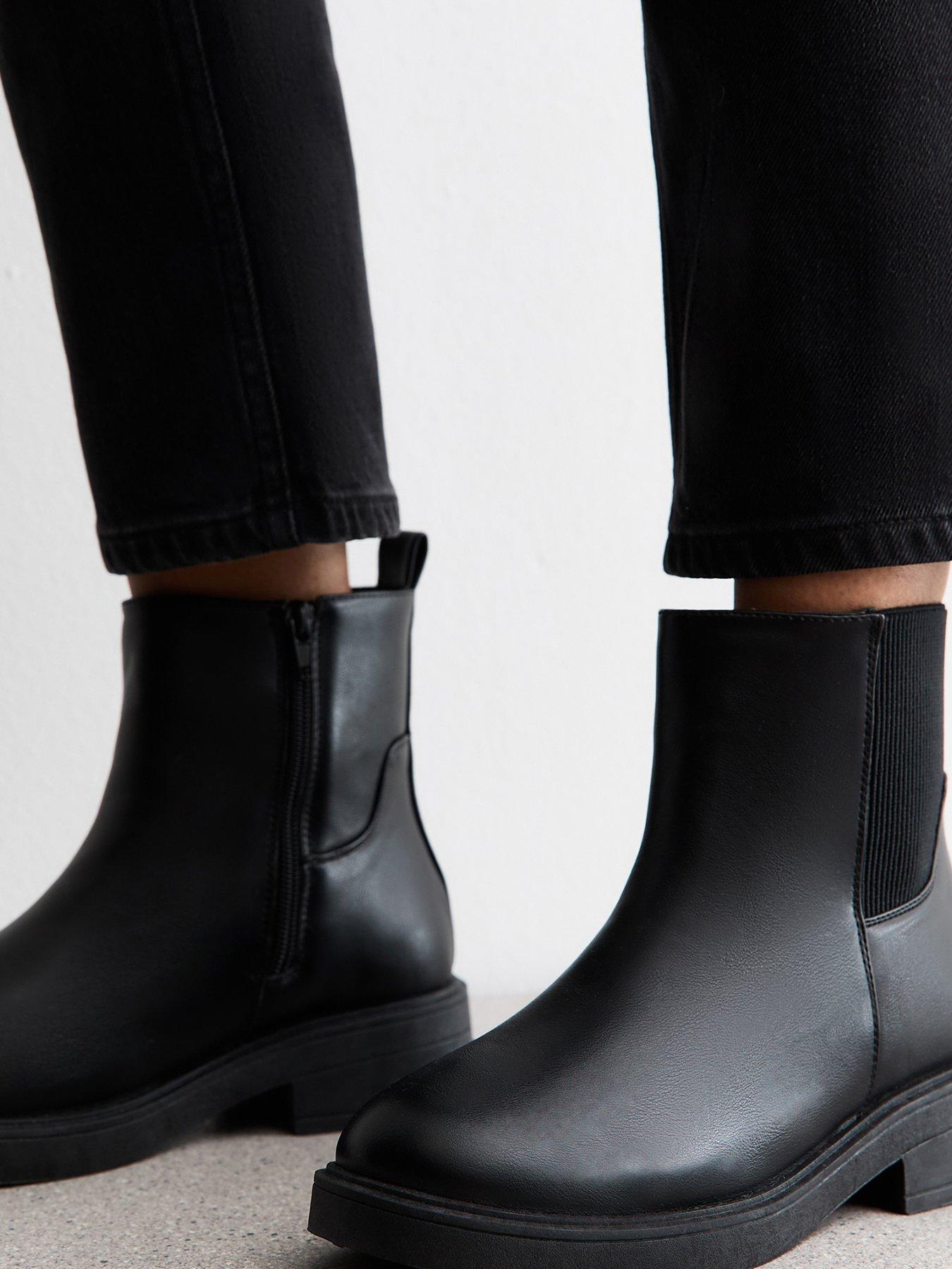  image of new-look-wide-fit-black-faux-leather-chunky-sole-chelsea-ankle-boots
