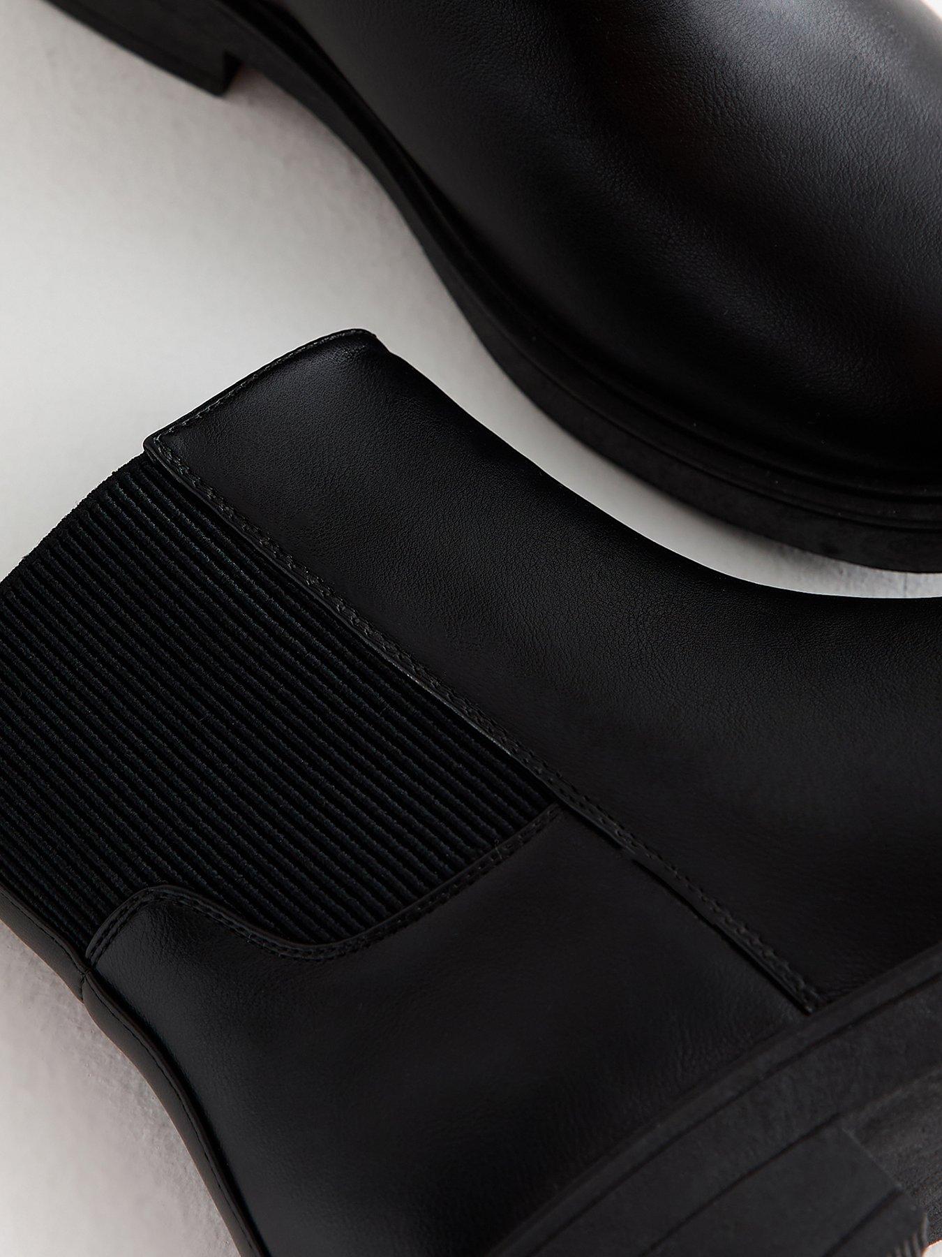  image of new-look-wide-fit-black-faux-leather-chunky-sole-chelsea-ankle-boots