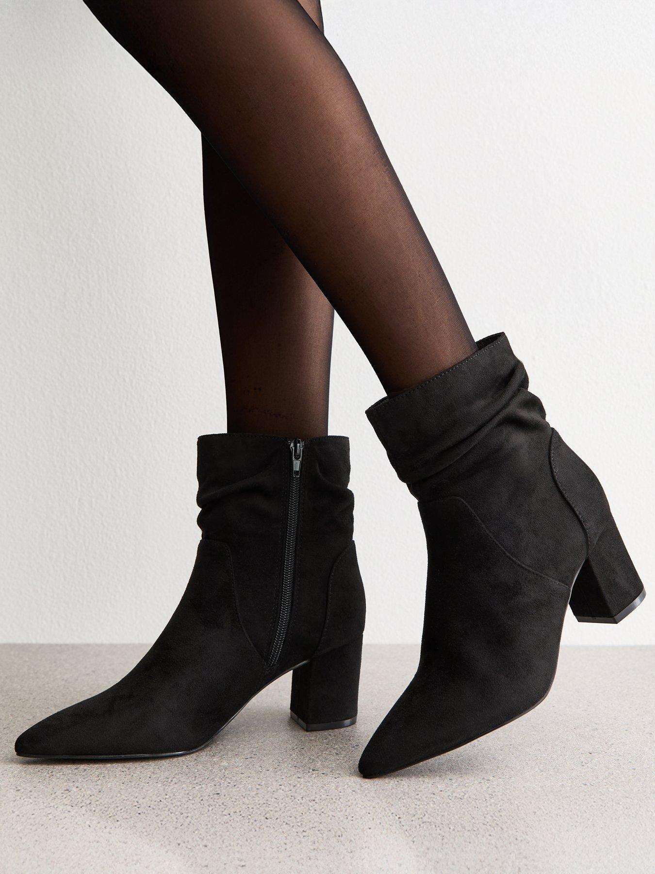 New Look Ruched Point Block Heel Boots - Black