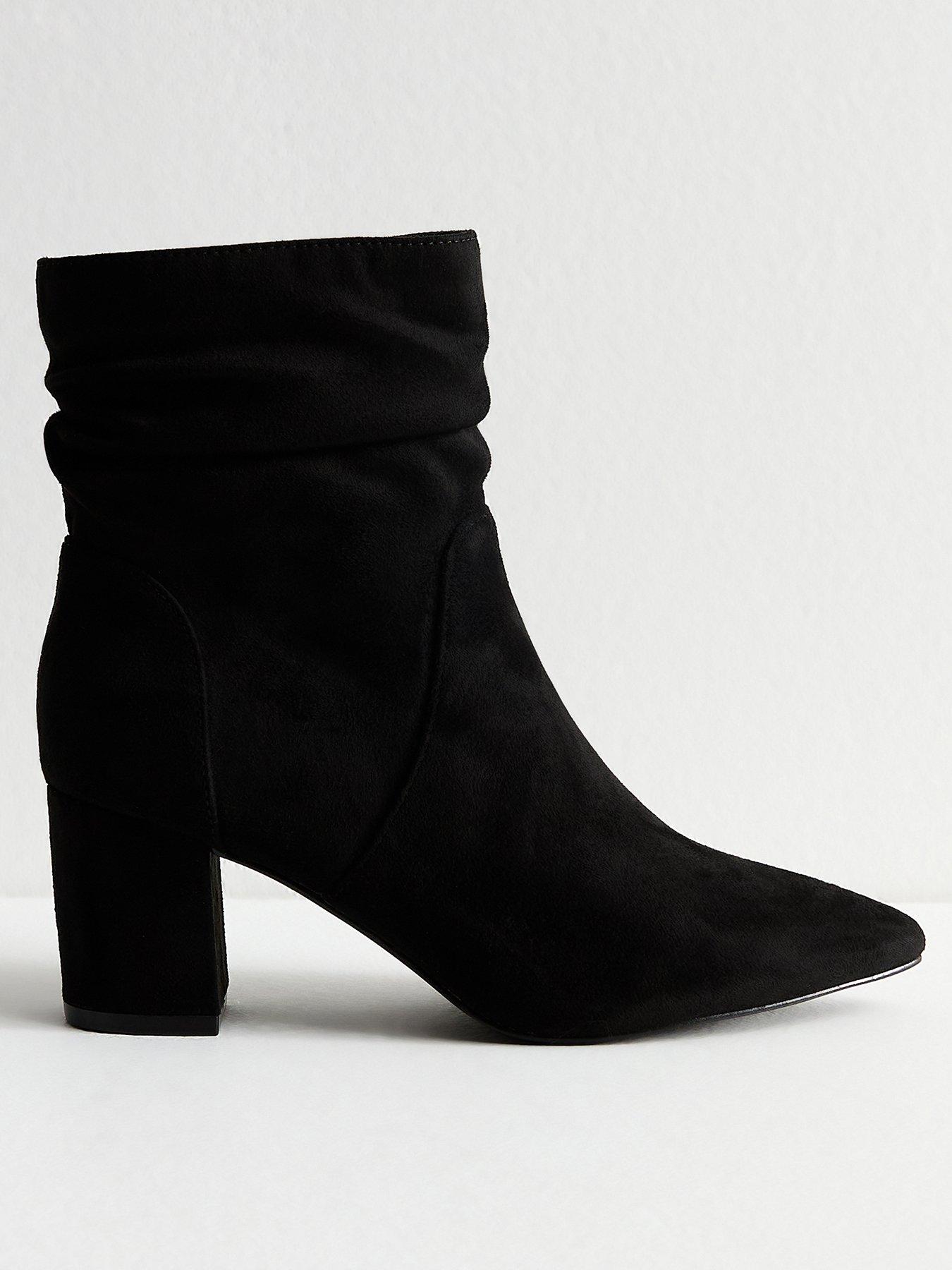  image of new-look-ruched-point-block-heel-boots-black