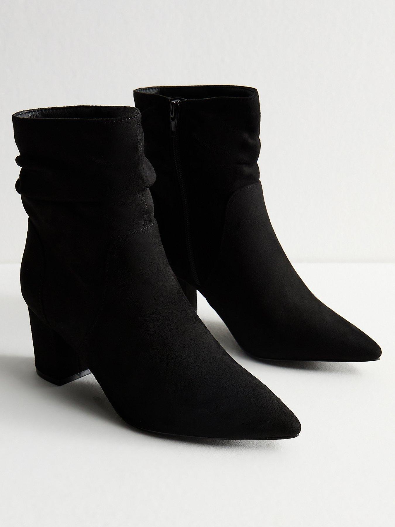  image of new-look-ruched-point-block-heel-boots-black