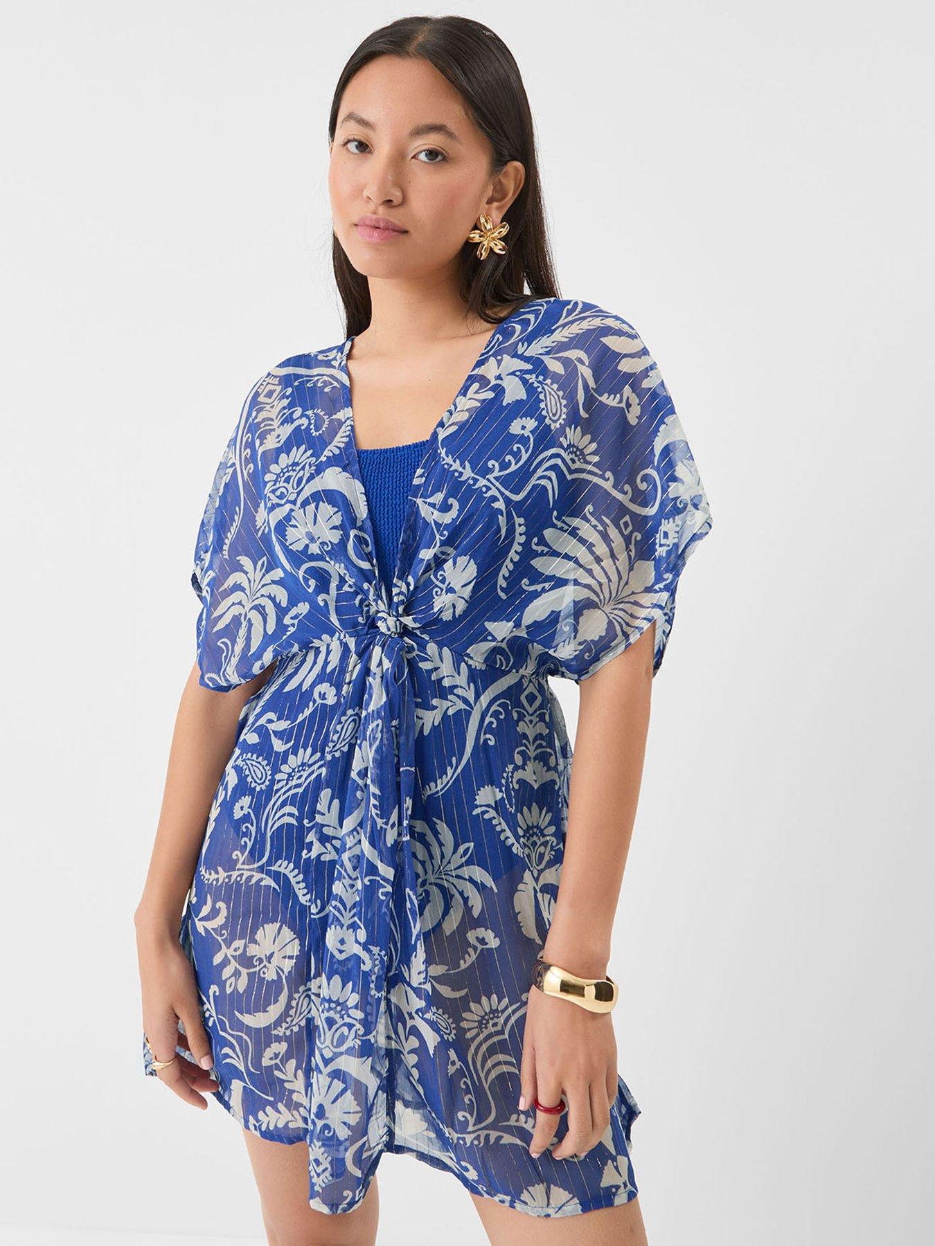 Image 1 of 5 of Accessorize Ornamental Chiffon Kaftan - Blue