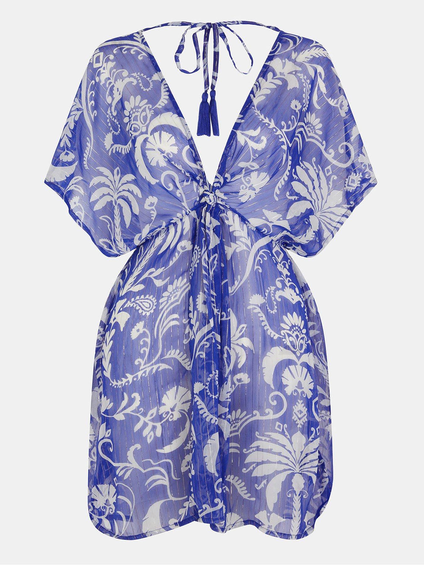 Image 3 of 5 of Accessorize Ornamental Chiffon Kaftan - Blue