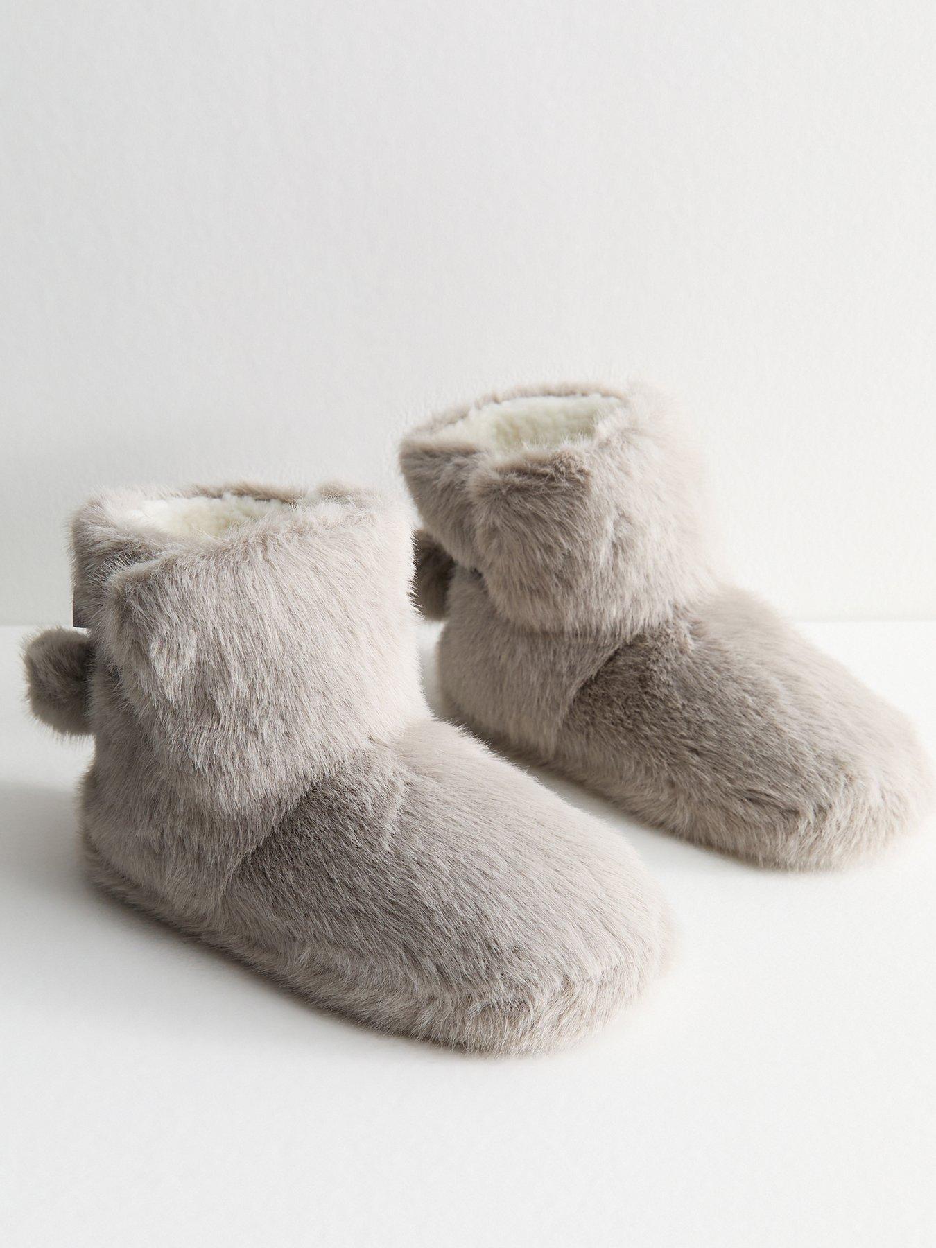 Image 2 of 5 of New Look Grey Faux Fur Slipper Boots