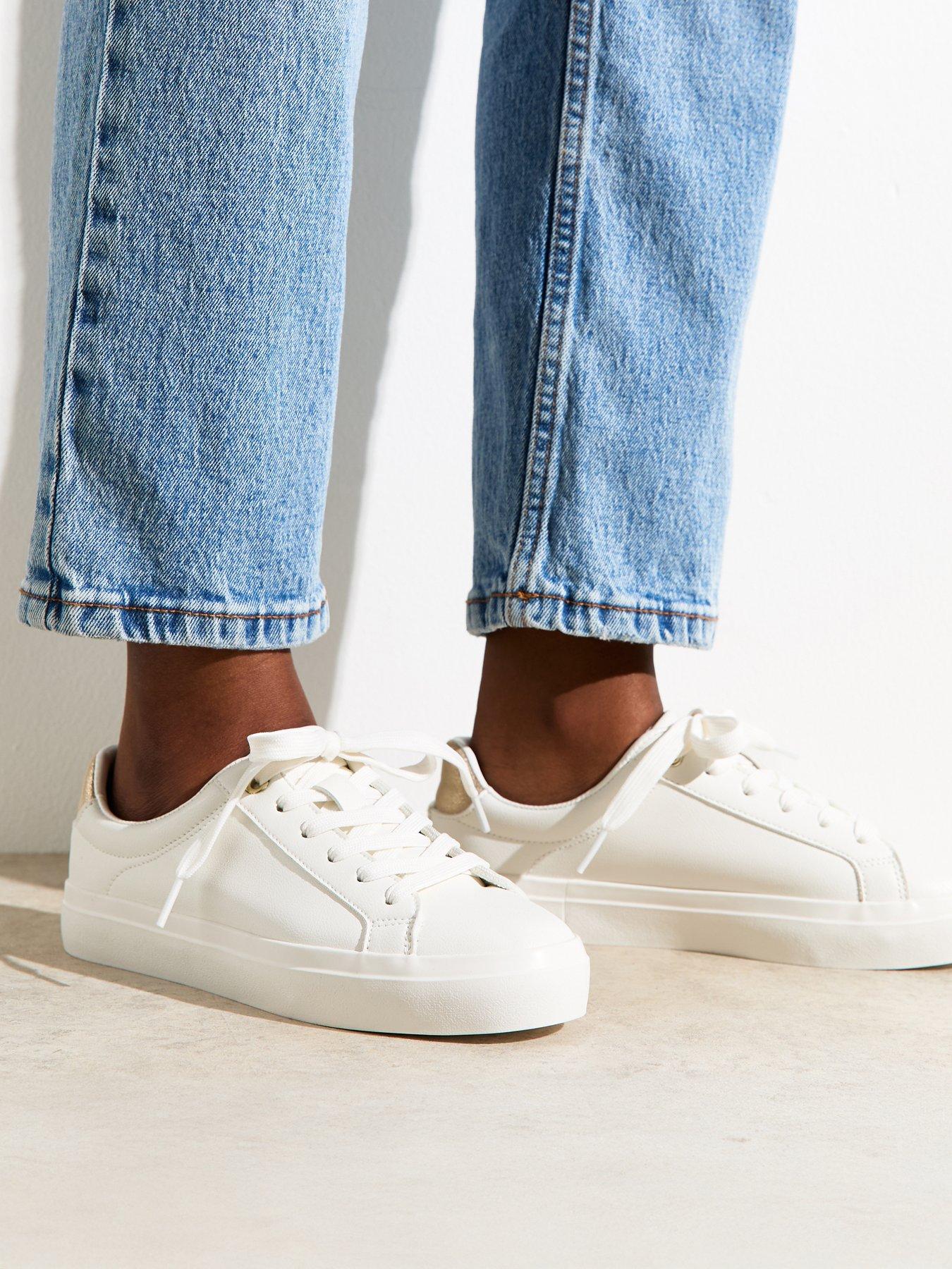  image of new-look-white-faux-leather-contrast-heel-tab-trainers