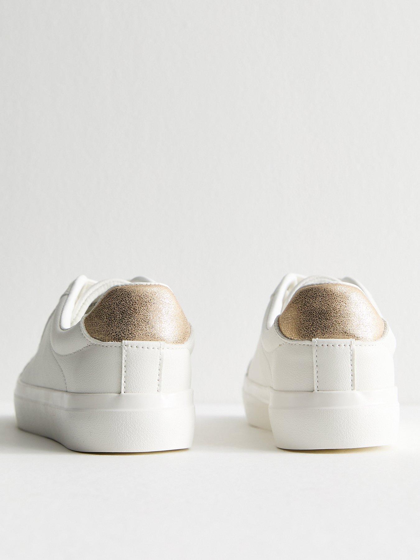  image of new-look-white-faux-leather-contrast-heel-tab-trainers