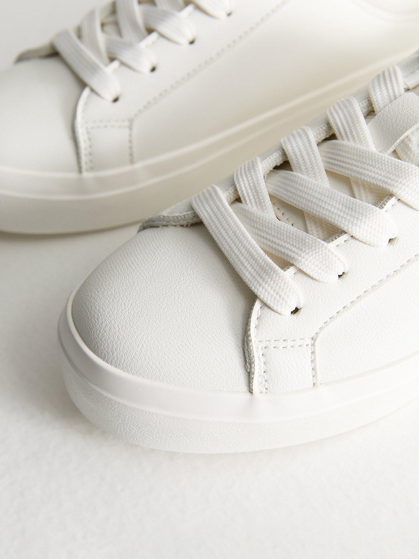  image of new-look-white-faux-leather-contrast-heel-tab-trainers