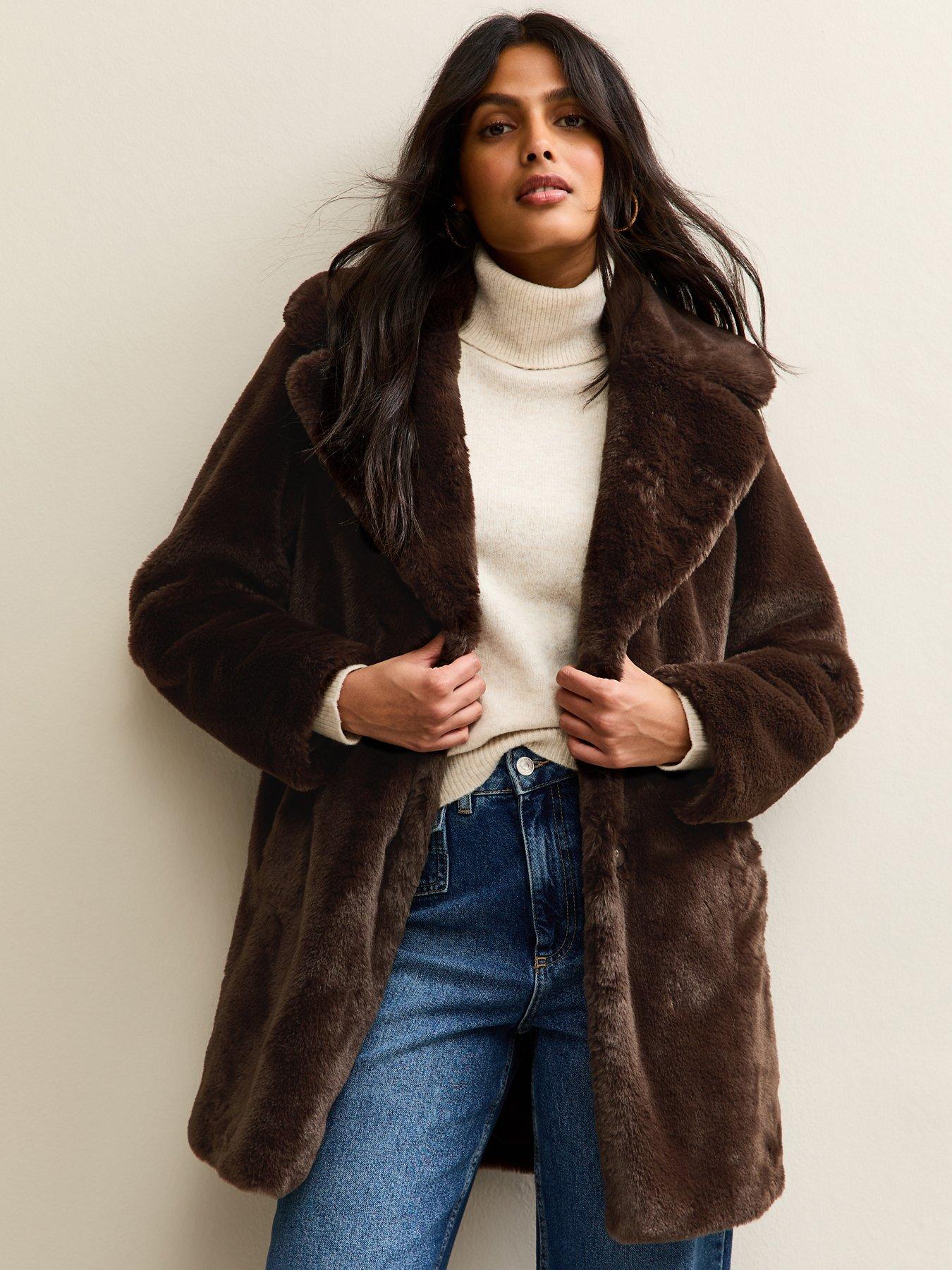 front image of new-look-faux-fur-midi-coat-brown