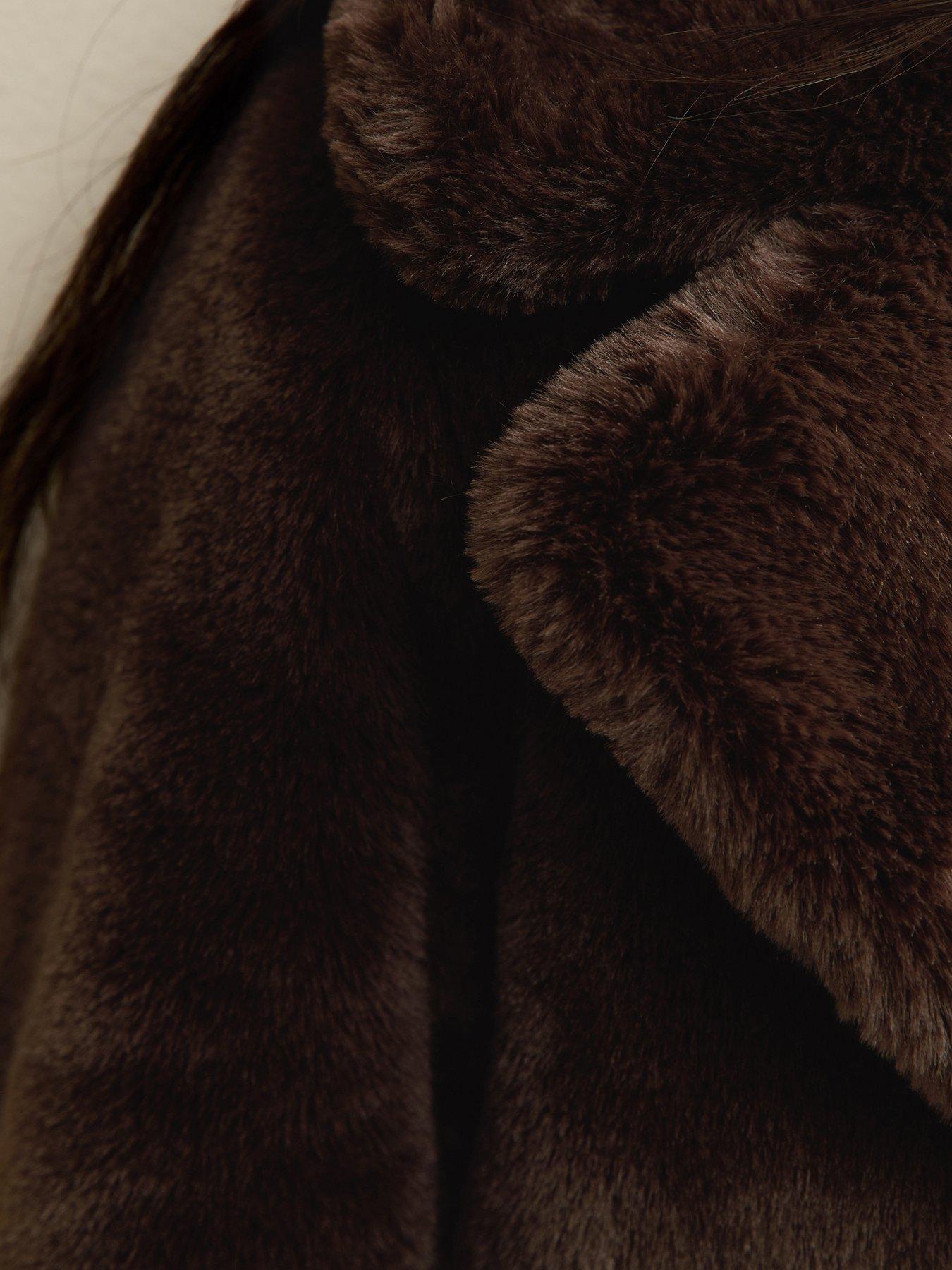  image of new-look-faux-fur-midi-coat-brown