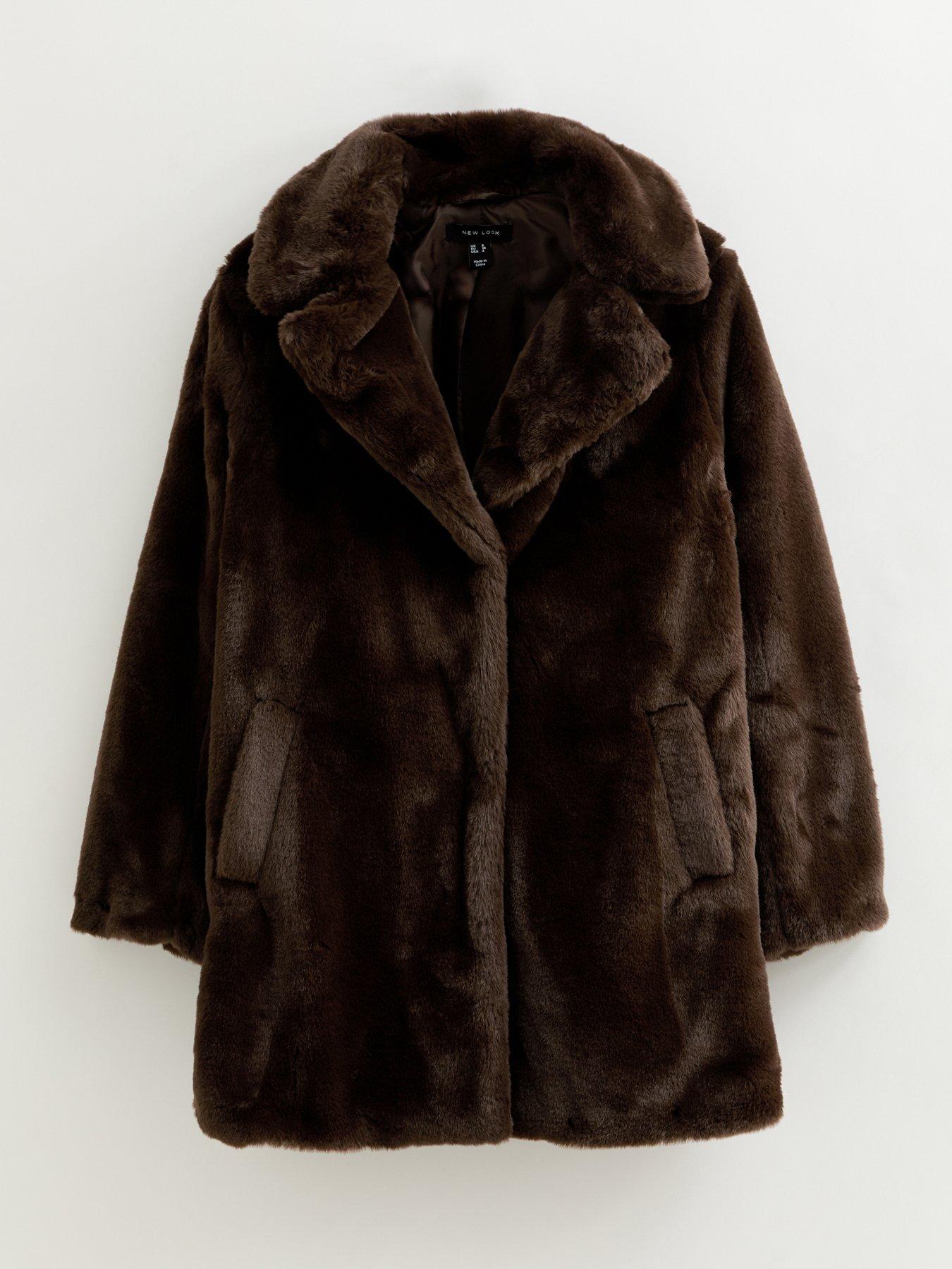  image of new-look-faux-fur-midi-coat-brown