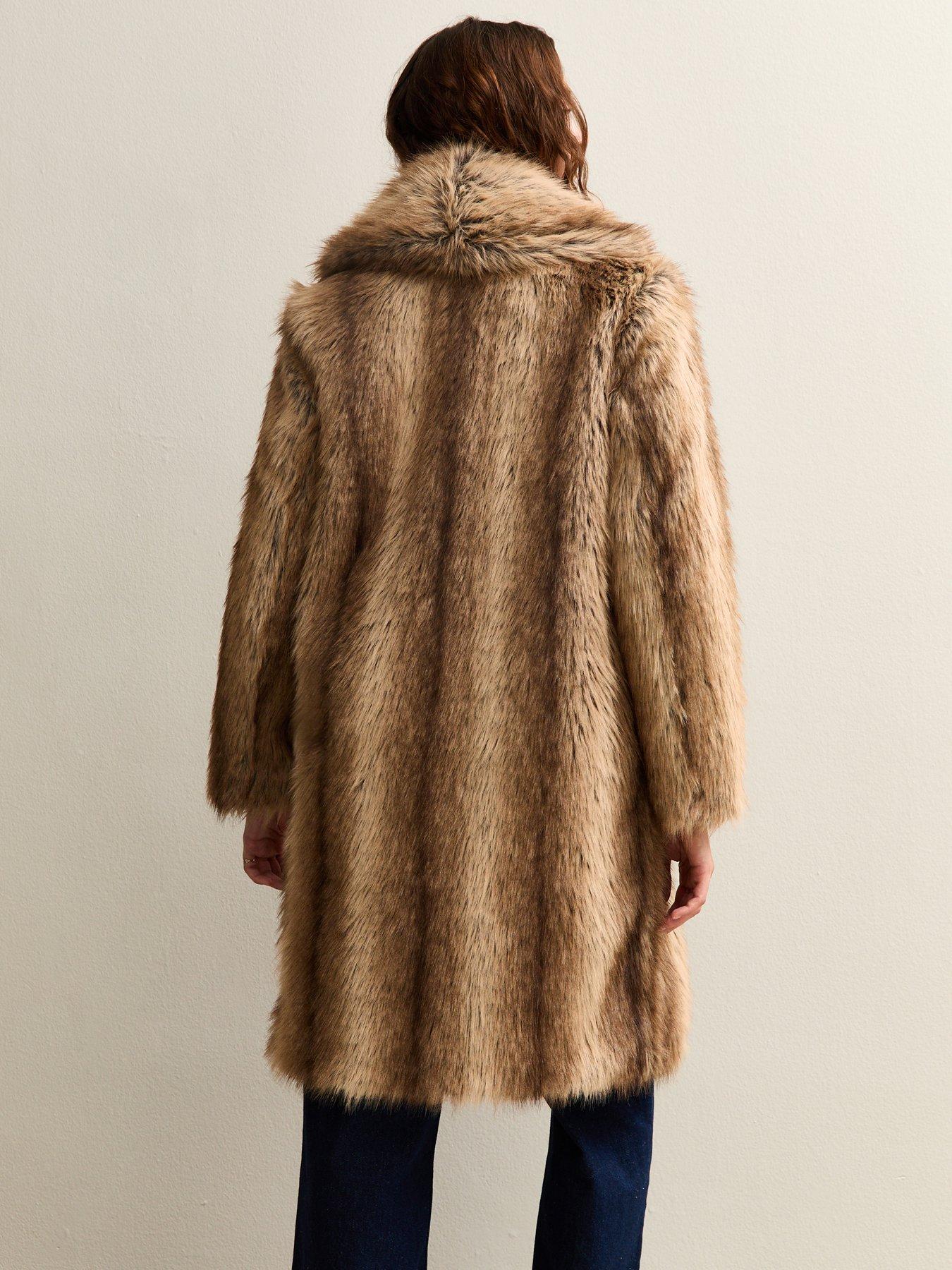 stillFront image of new-look-brown-faux-fur-shawl-collar-mid-coat