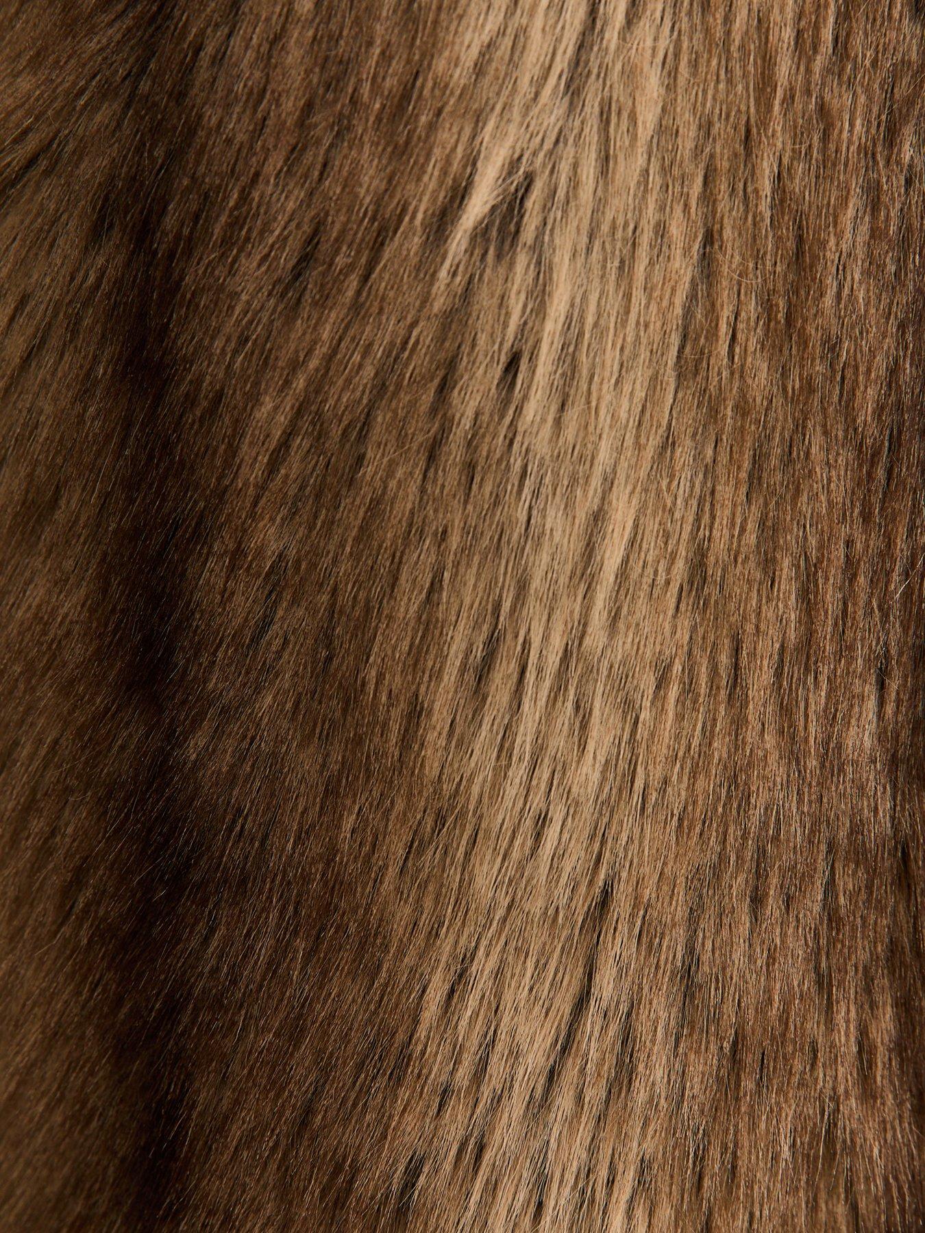  image of new-look-brown-faux-fur-shawl-collar-mid-coat