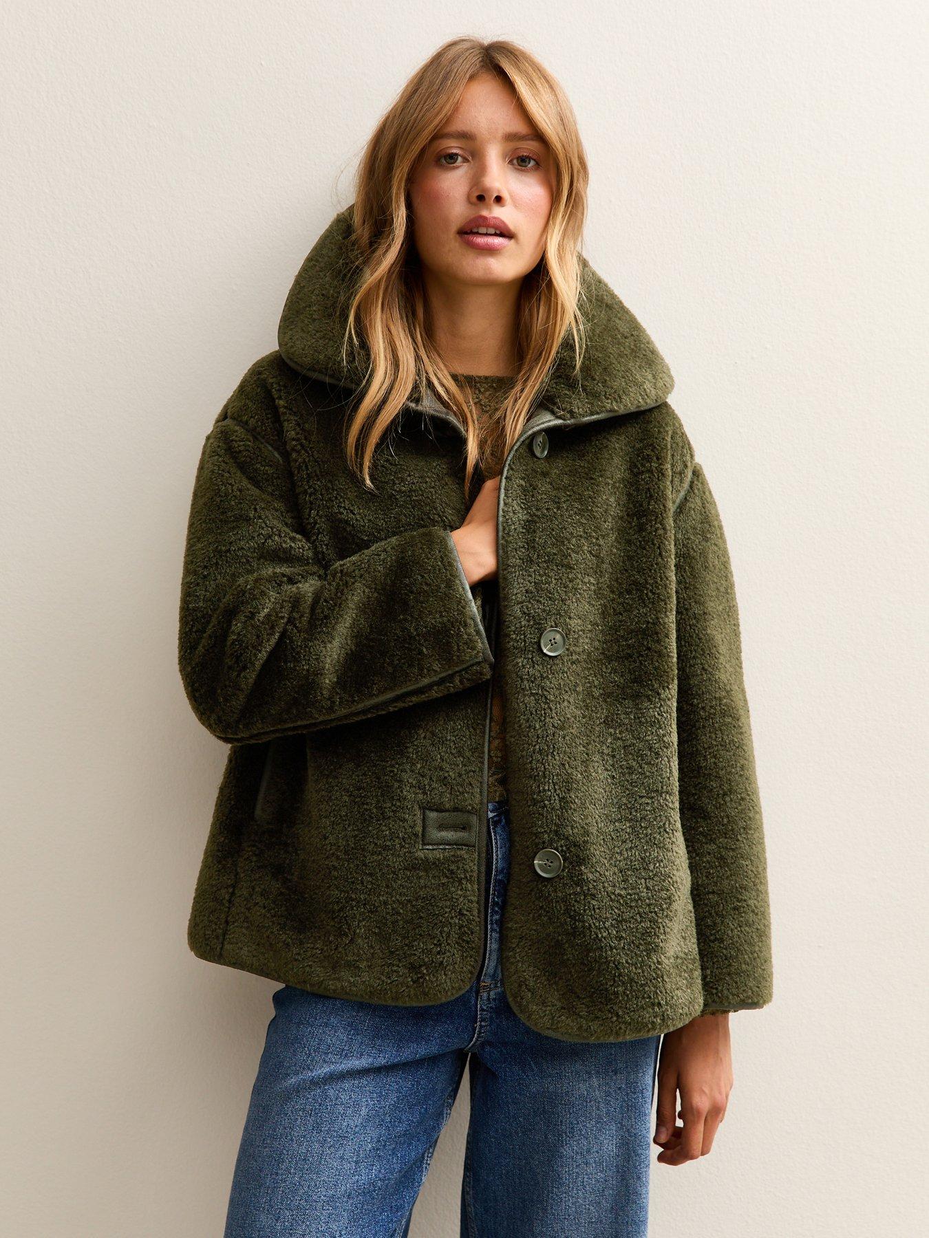 New Look Dark Green Faux Fur Bonded Jacket