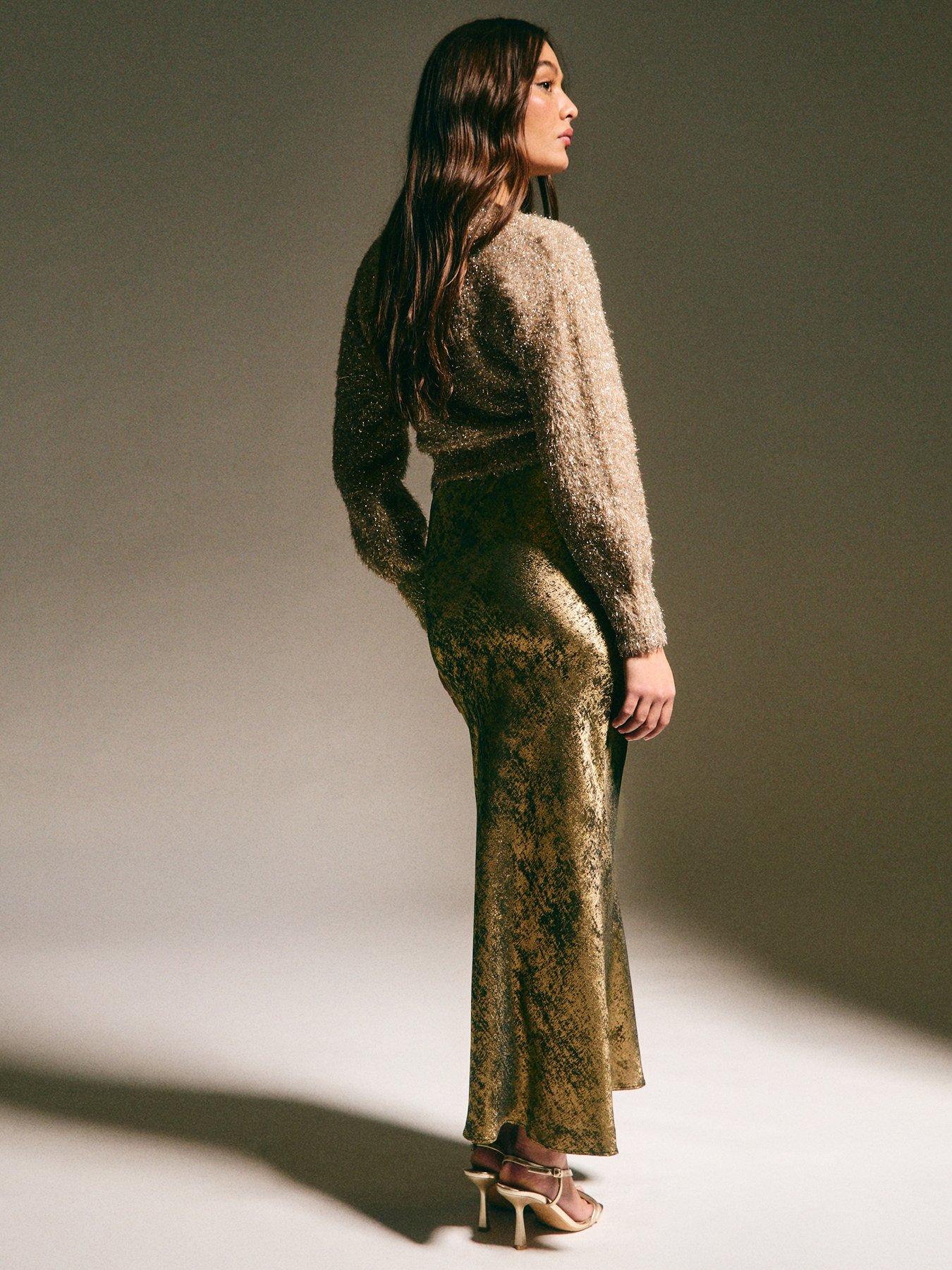 stillFront image of new-look-metallic-bias-cut-midi-skirt-gold