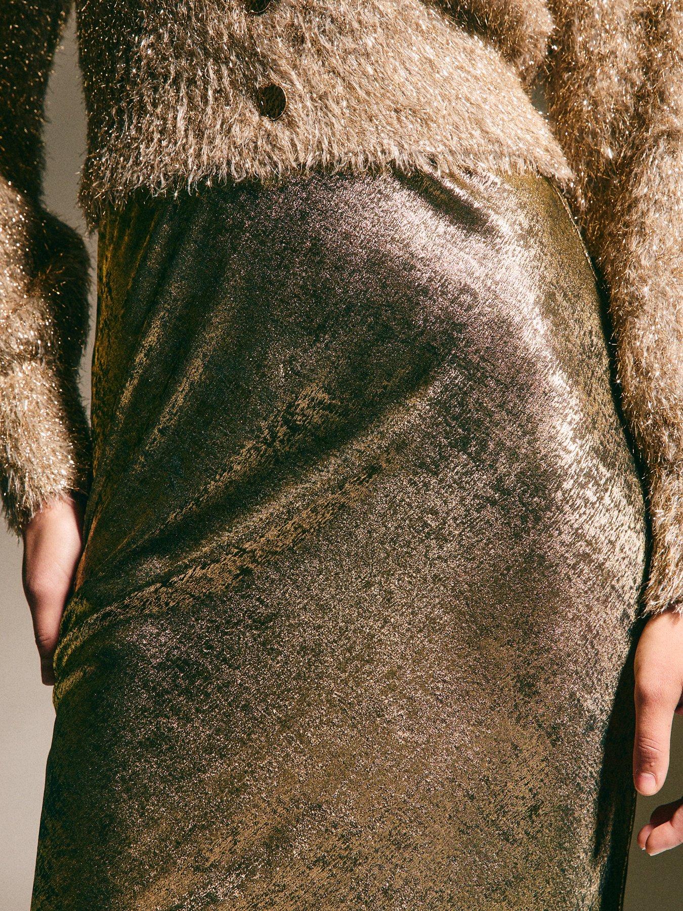  image of new-look-metallic-bias-cut-midi-skirt-gold