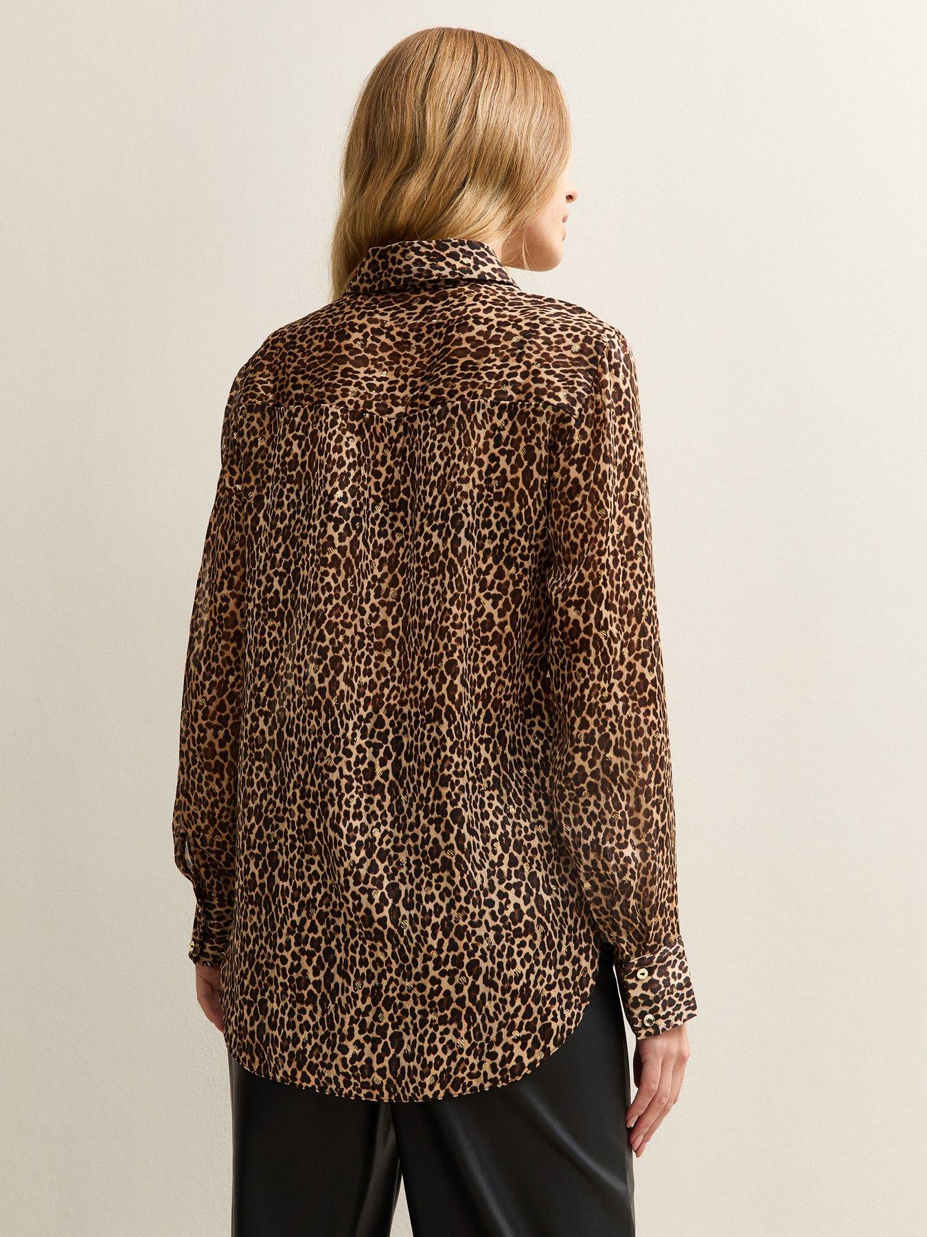  image of new-look-brown-animal-print-metallic-thread-shirt