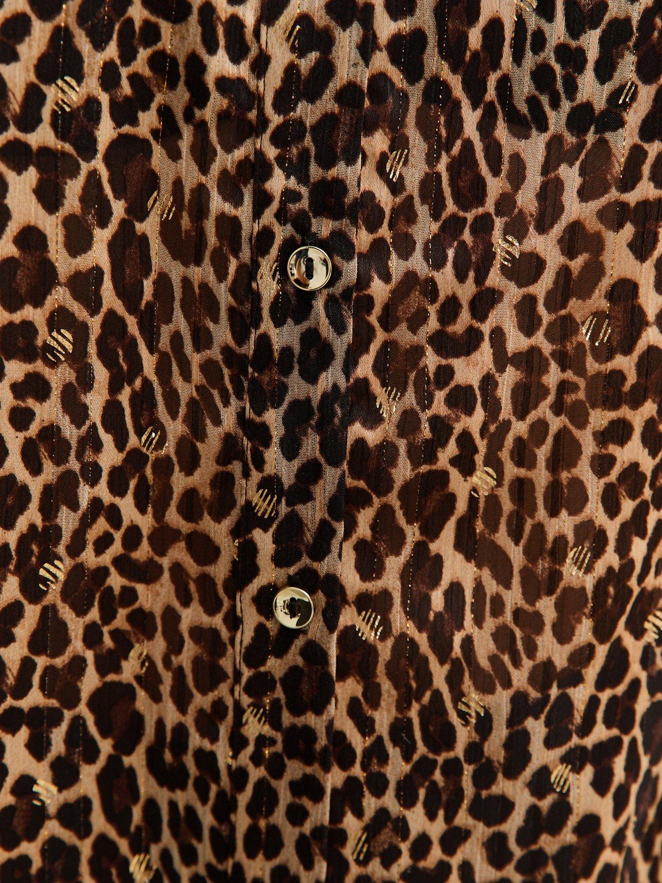  image of new-look-brown-animal-print-metallic-thread-shirt