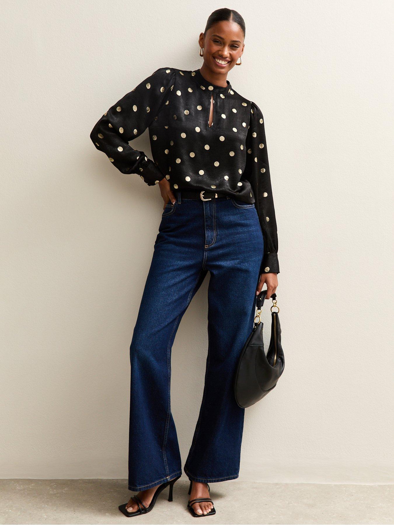 Image 3 of 5 of New Look Black Foiled Polka Dot Keyhole Neck Blouse