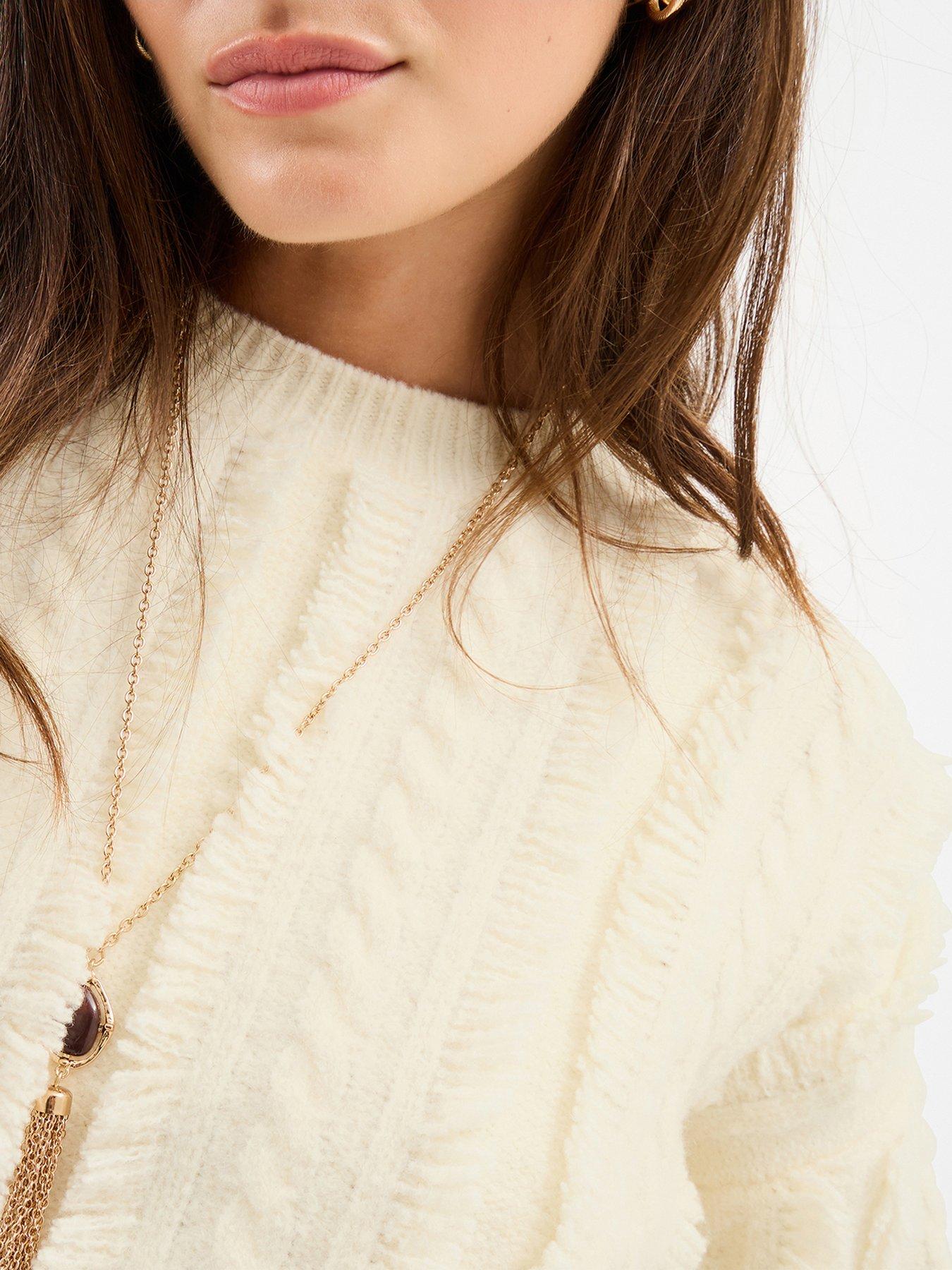Image 4 of 4 of Accessorize Fringe Jumper - Cream