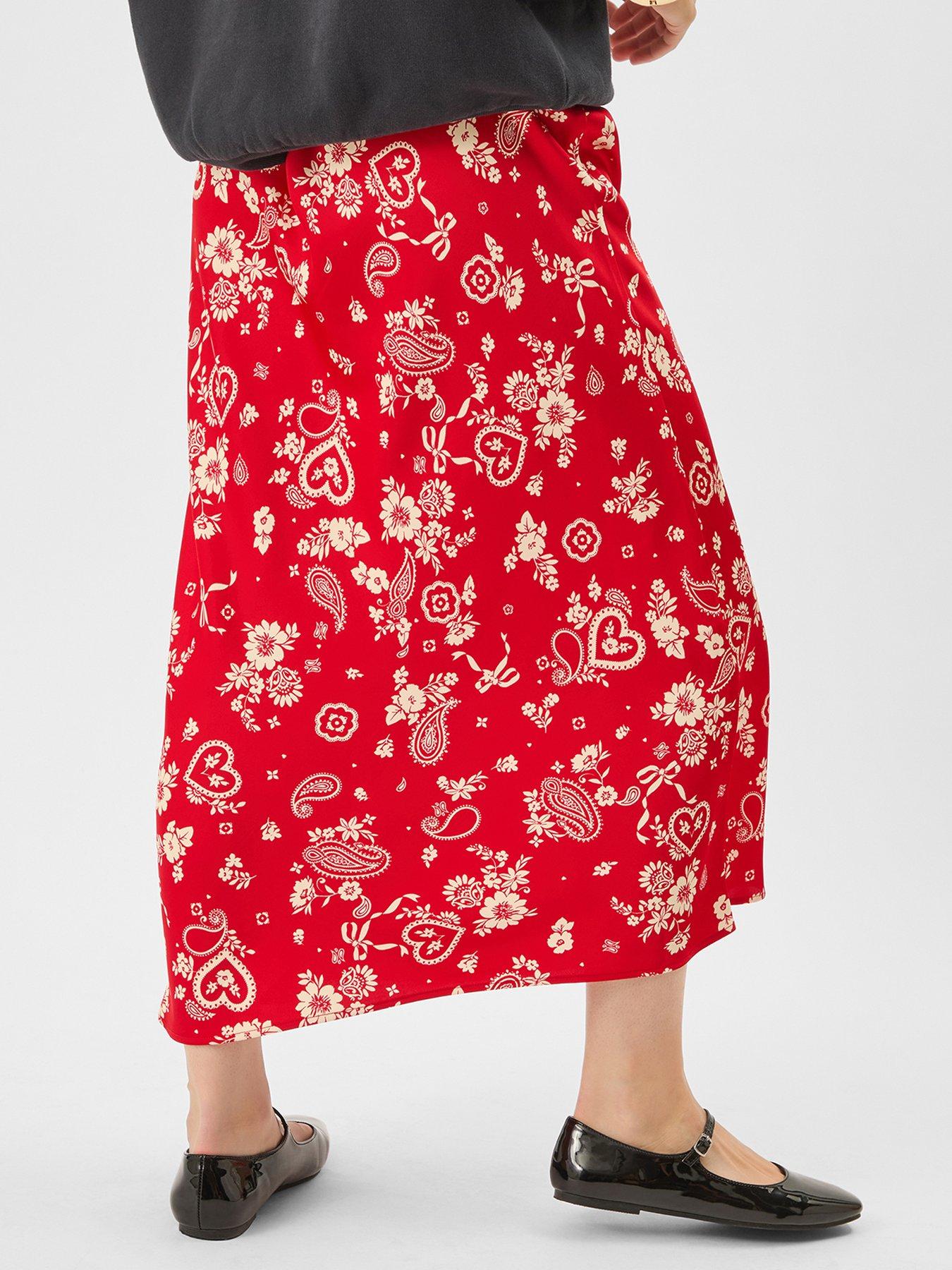  image of accessorize-paisley-satin-slip-skirtnbsp--red