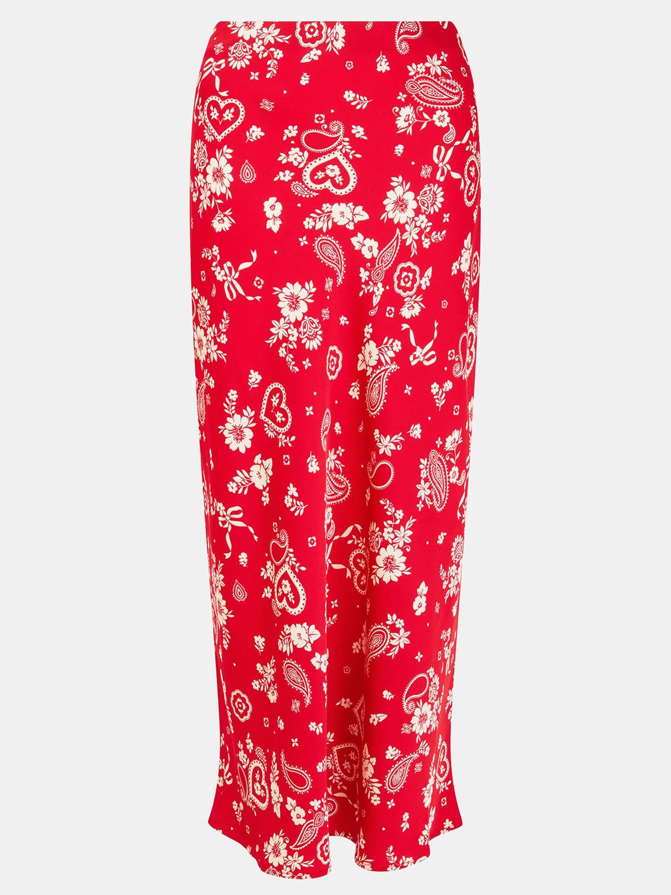 Image 3 of 5 of Accessorize Paisley Satin Slip Skirt&nbsp;- Red
