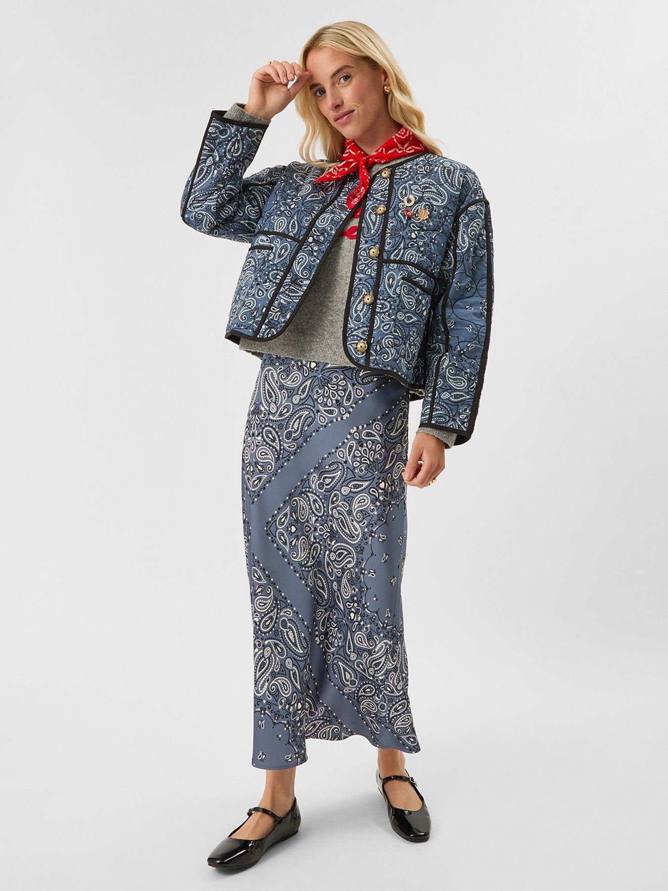  image of accessorize-scarf-print-satin-skirt-blue