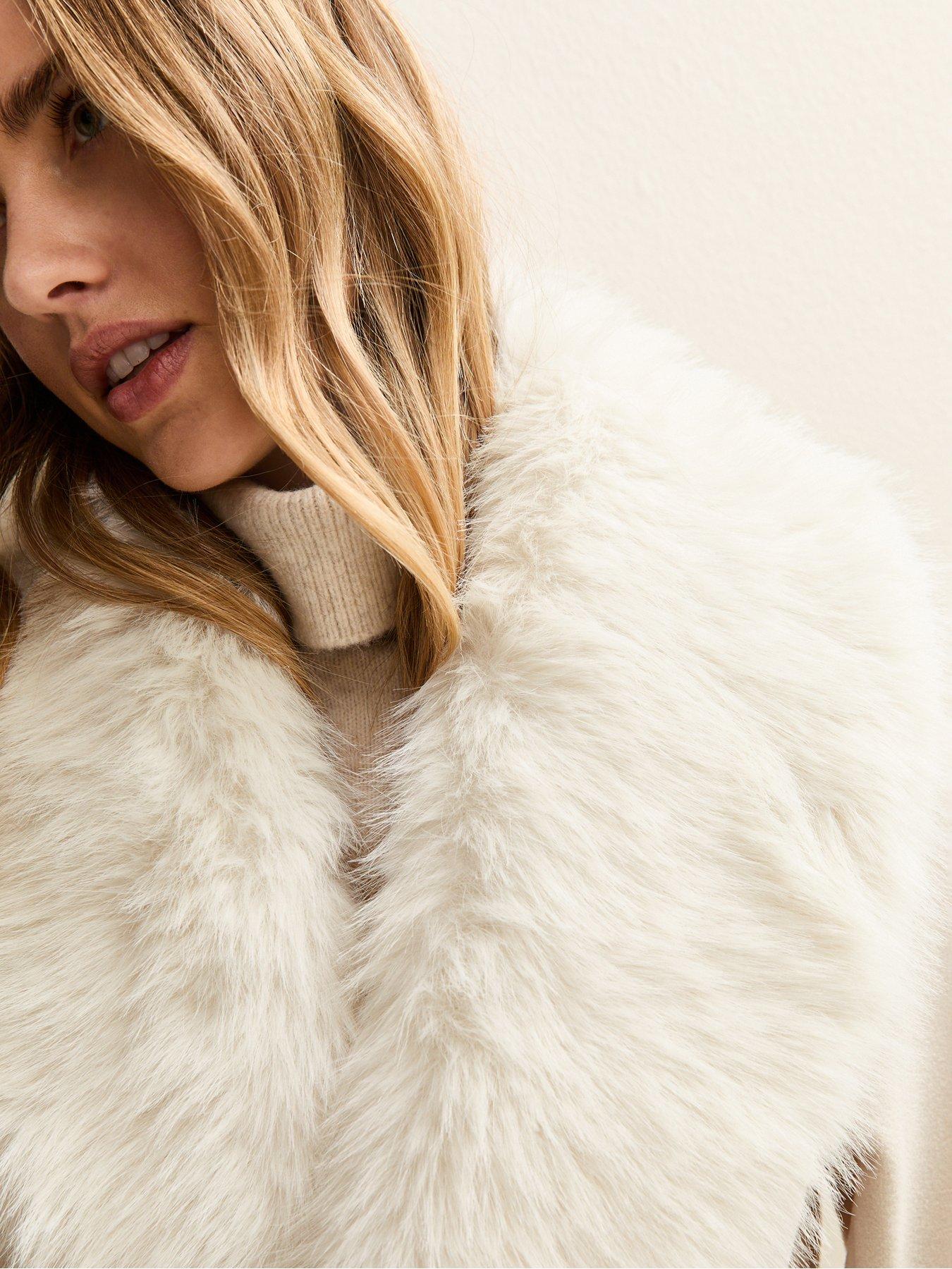  image of new-look-faux-fur-collar-wrap-coat-stone