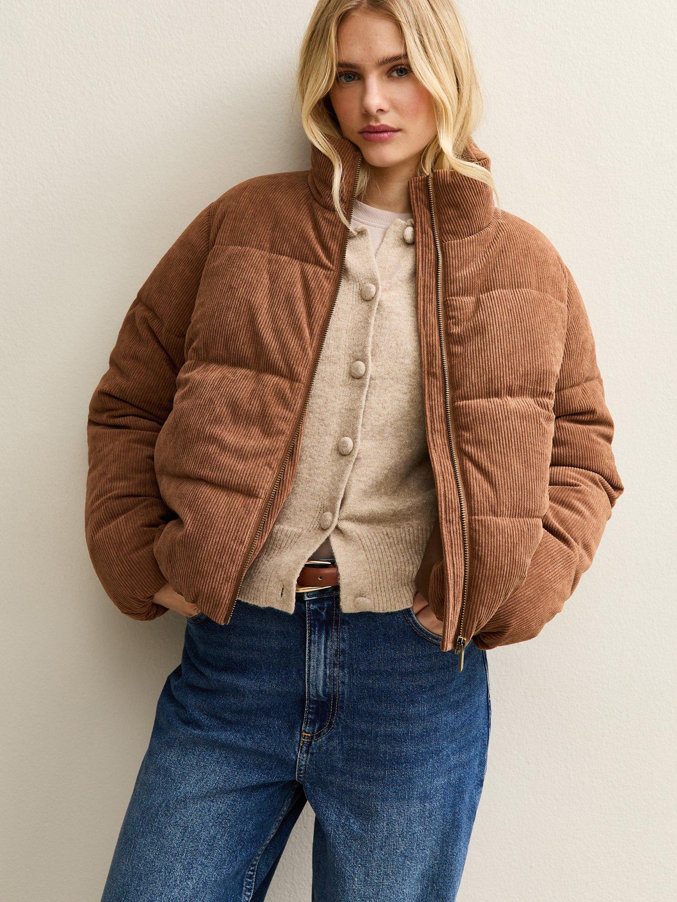  image of new-look-tan-corduroy-cropped-puffer-jacket