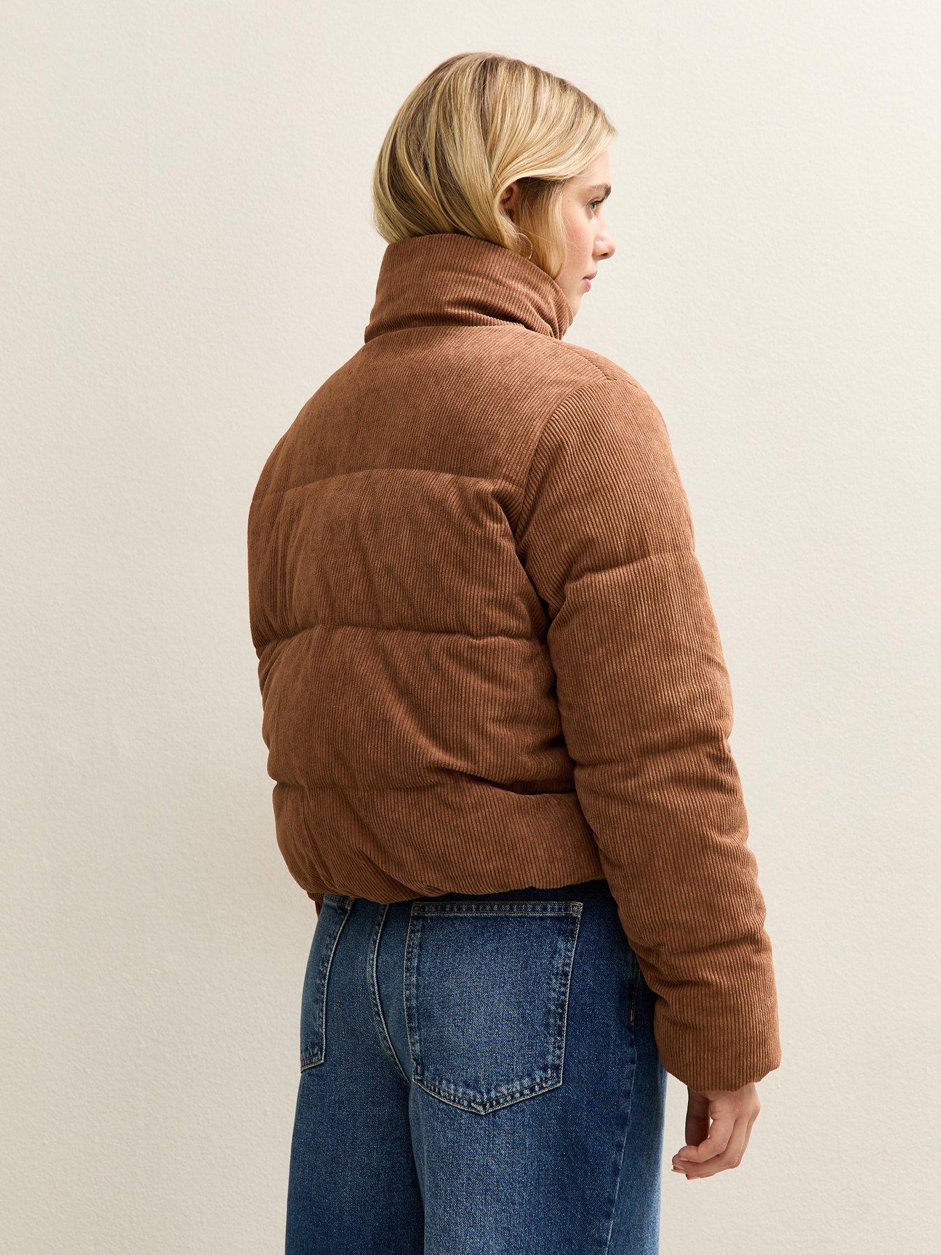  image of new-look-tan-corduroy-cropped-puffer-jacket