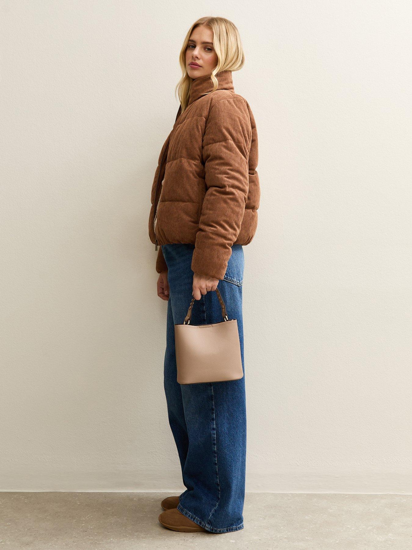  image of new-look-tan-corduroy-cropped-puffer-jacket
