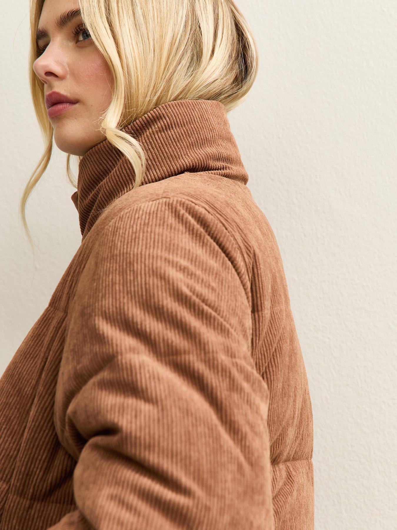  image of new-look-tan-corduroy-cropped-puffer-jacket