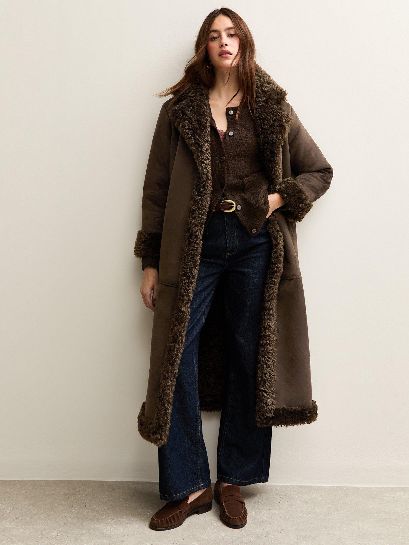 new-look-bonded-faux-fur-trimmed-faux-suede-coat-brown