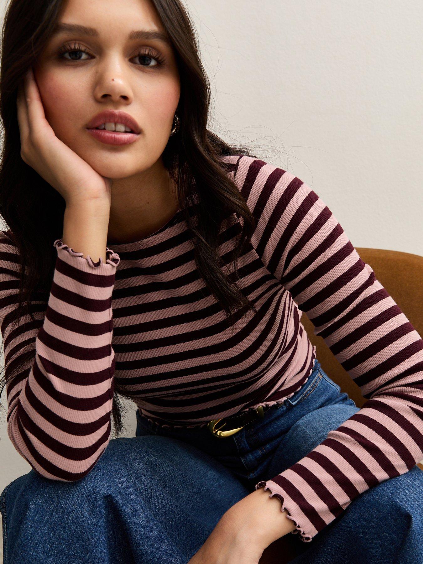New Look Pink Striped Long Sleeve Top
