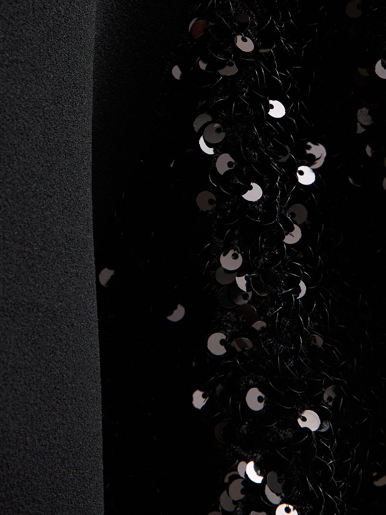  image of new-look-sequin-sleeve-short-sleeve-top-black