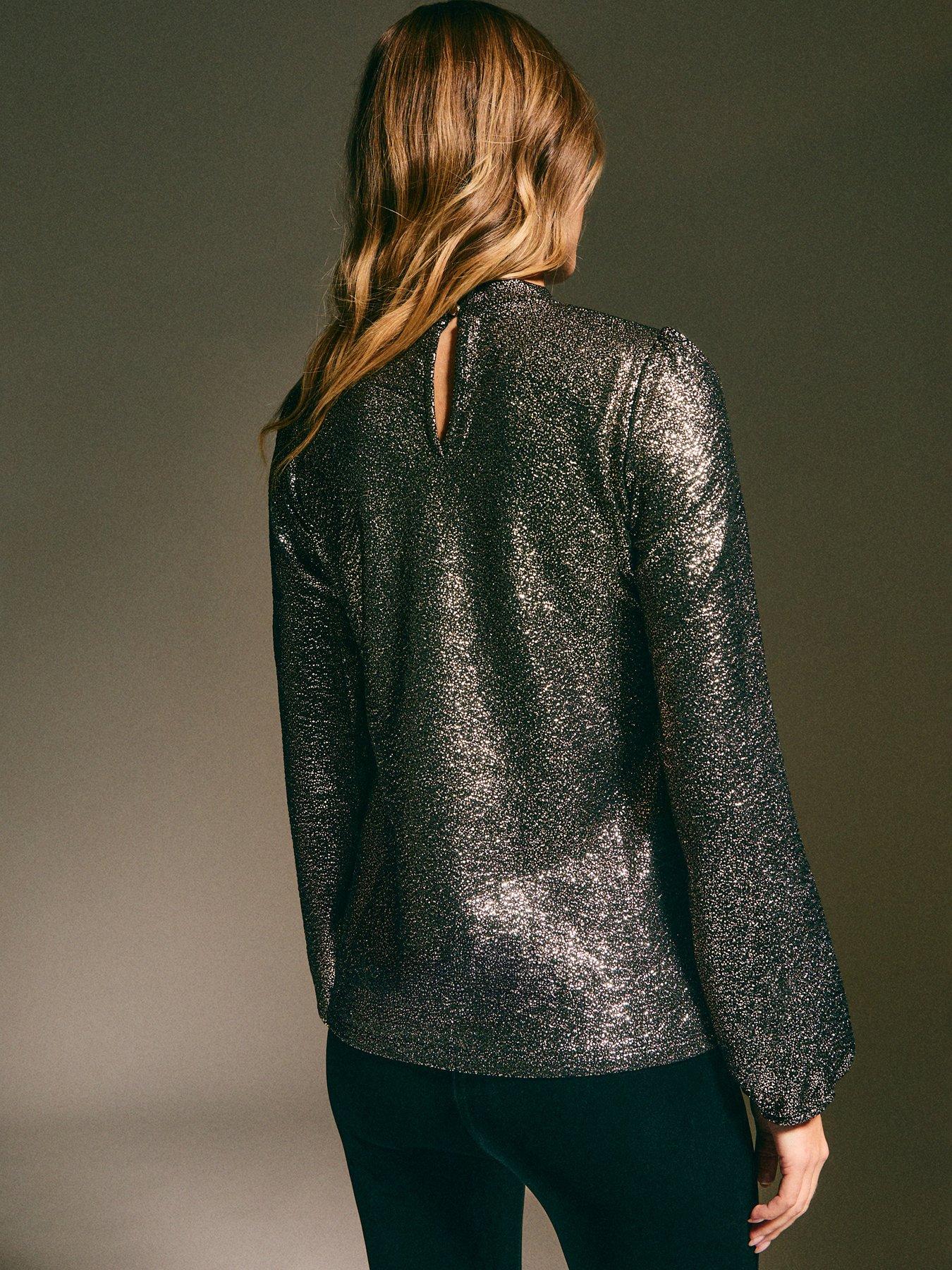 stillFront image of new-look-sparkly-keyhole-long-sleeve-top-gold