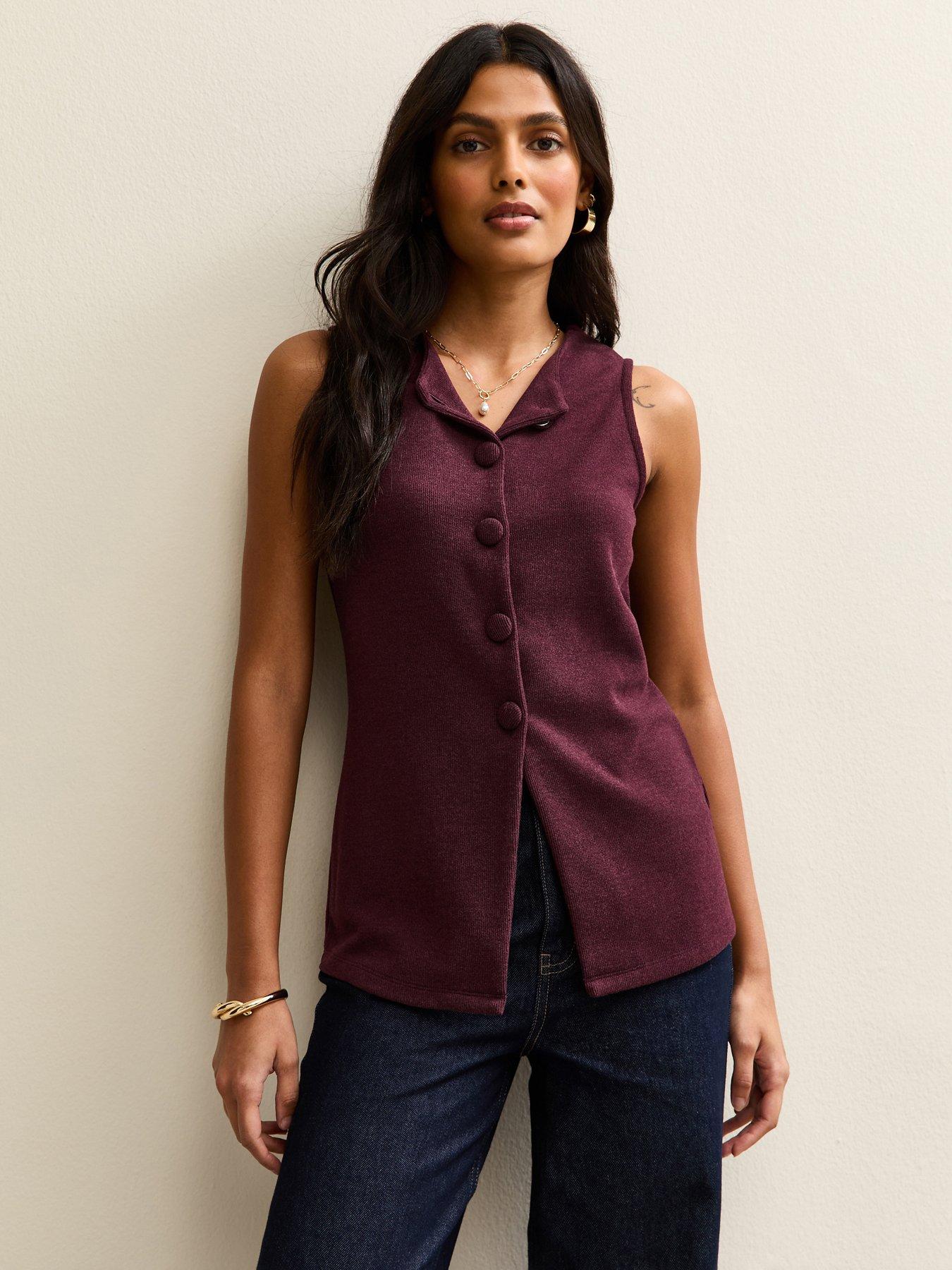 New Look Burgundy Soft Touch Compact Knit Split Front Waistcoat