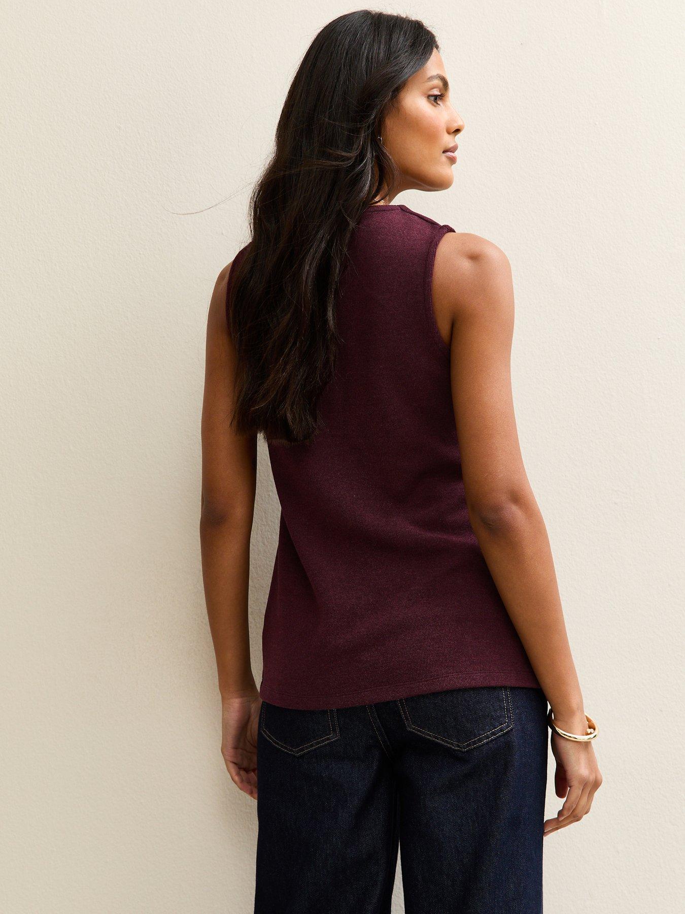 stillFront image of new-look-soft-touch-compact-knit-split-front-waistcoat-burgundy