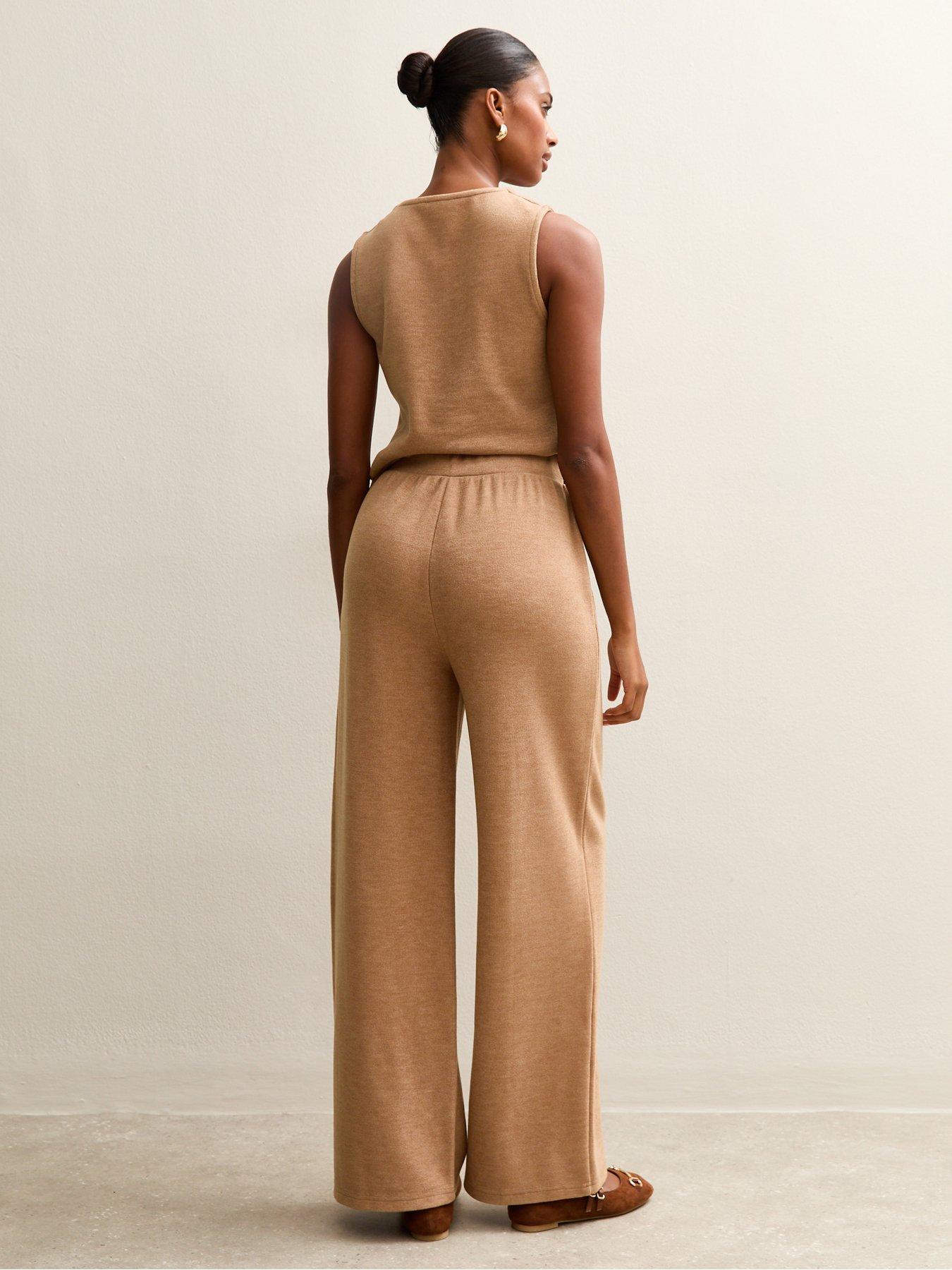 Image 2 of 6 of New Look Soft Touch Compact Wide Leg Trouser - Camel