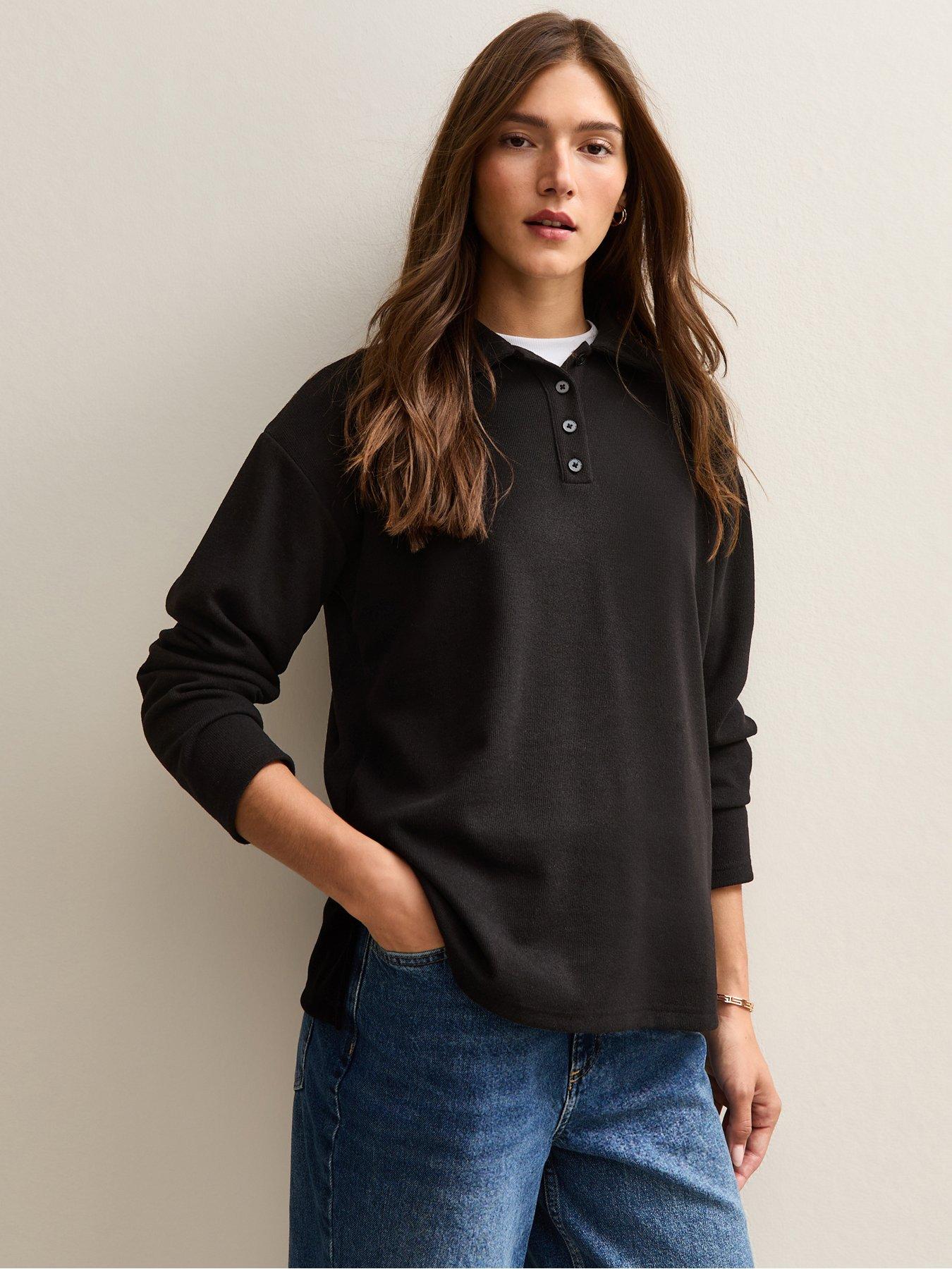 new-look-soft-touch-longline-button-up-polo-top-black