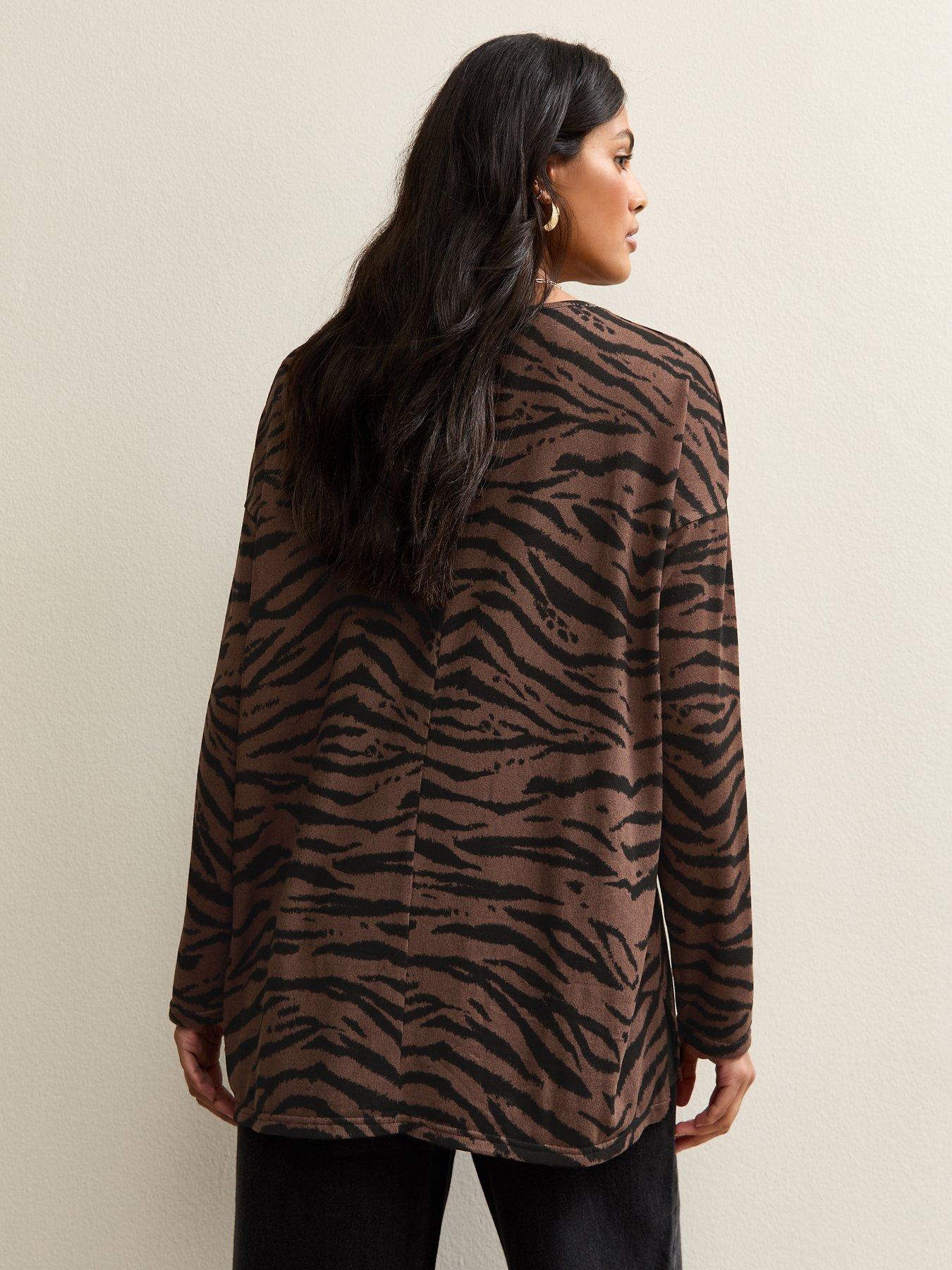 Image 2 of 5 of New Look Soft Touch Tiger Print Top - Brown