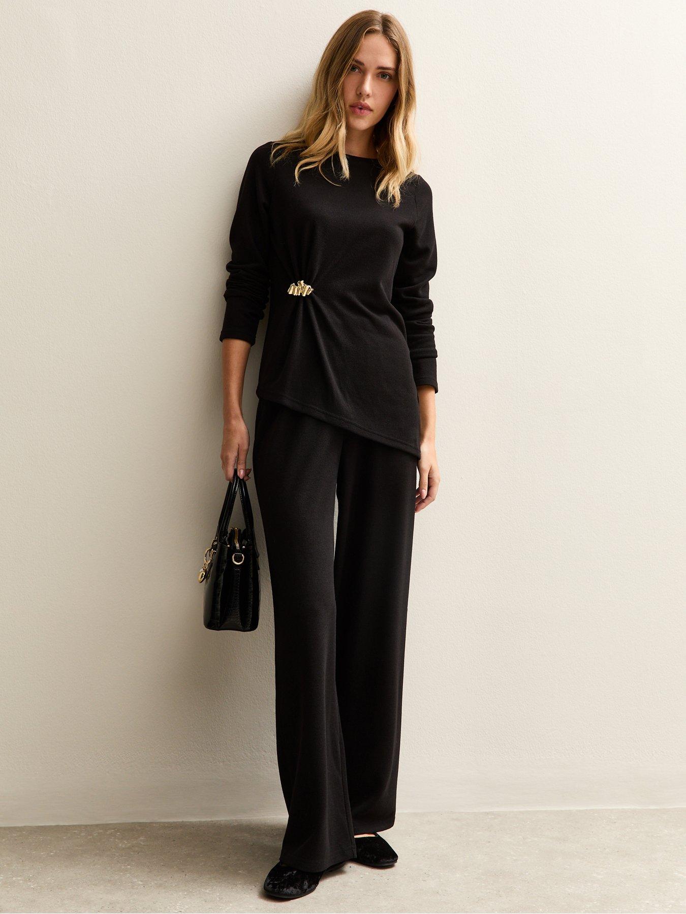  image of new-look-soft-touch-brooch-trim-top-black