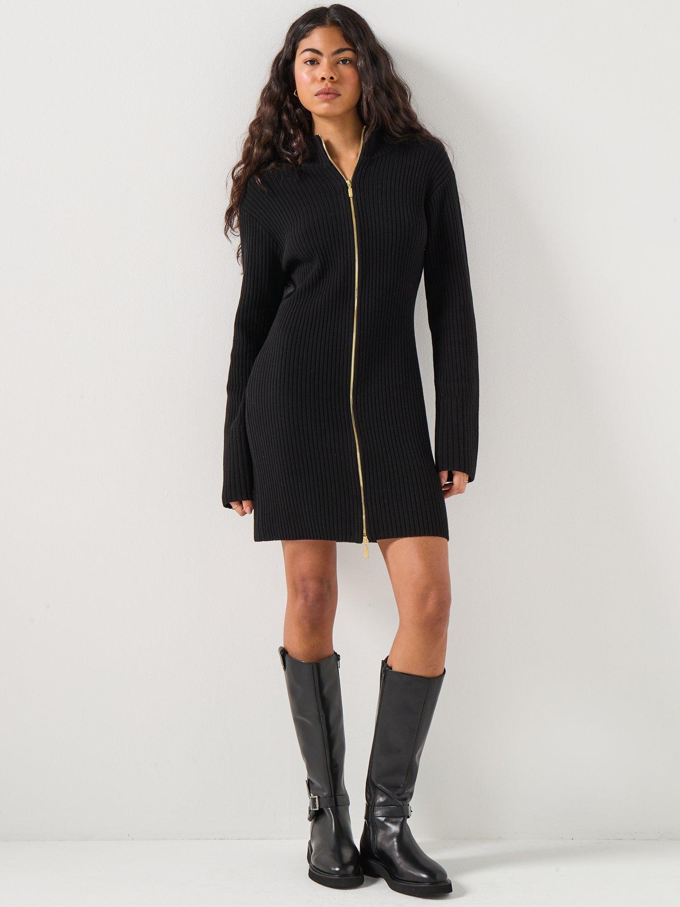  image of barbour-international-reagan-knitted-mini-dress--black