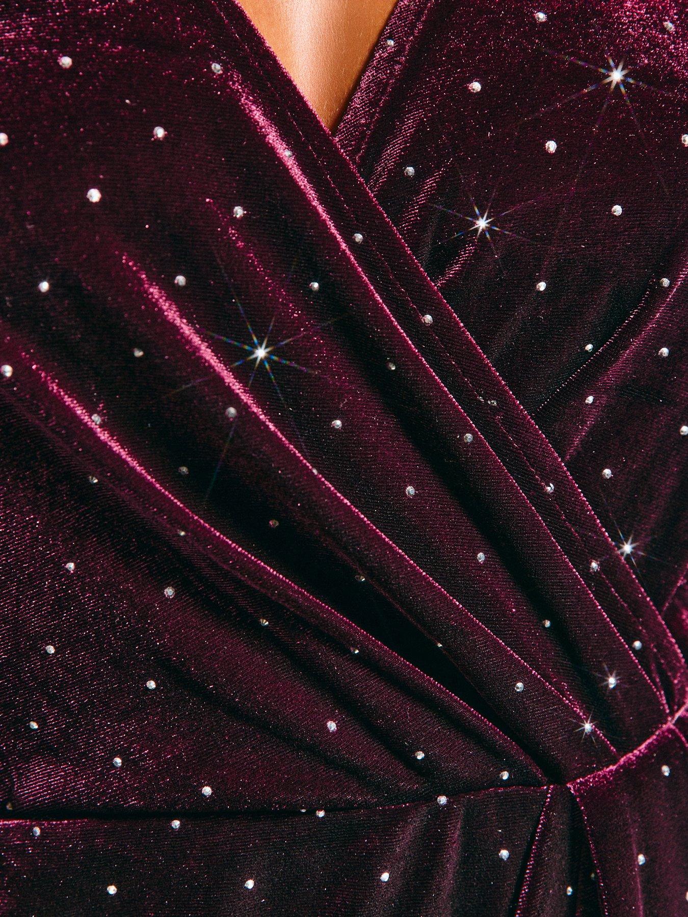  image of new-look-dark-burgundy-velvet-diamante-embellished-wrap-midi-dress