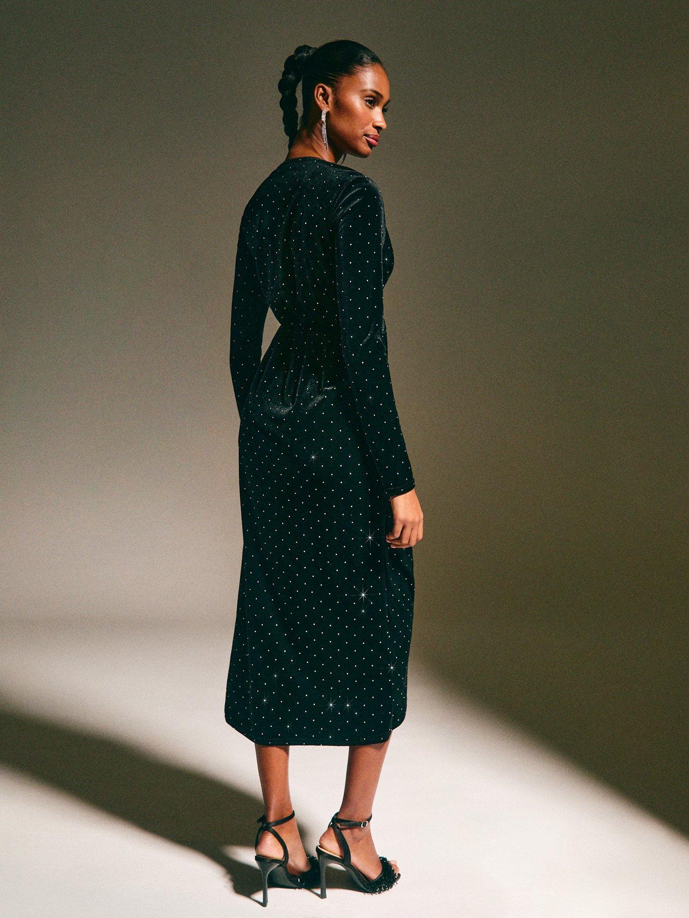  image of new-look-black-velvet-diamante-embellished-wrap-midi-dress