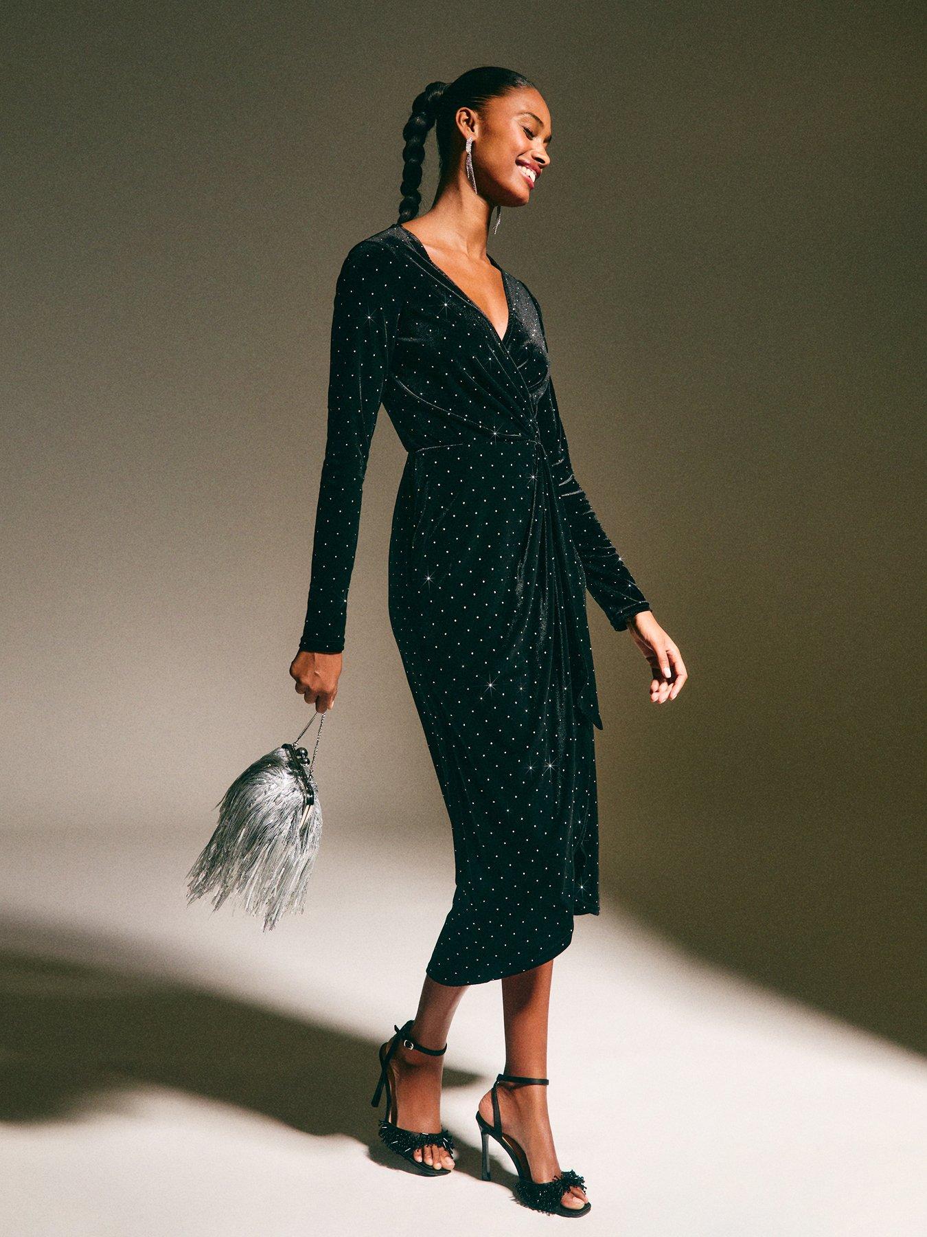  image of new-look-black-velvet-diamante-embellished-wrap-midi-dress