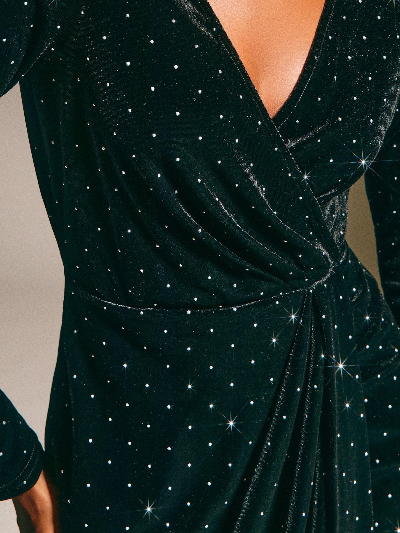  image of new-look-black-velvet-diamante-embellished-wrap-midi-dress