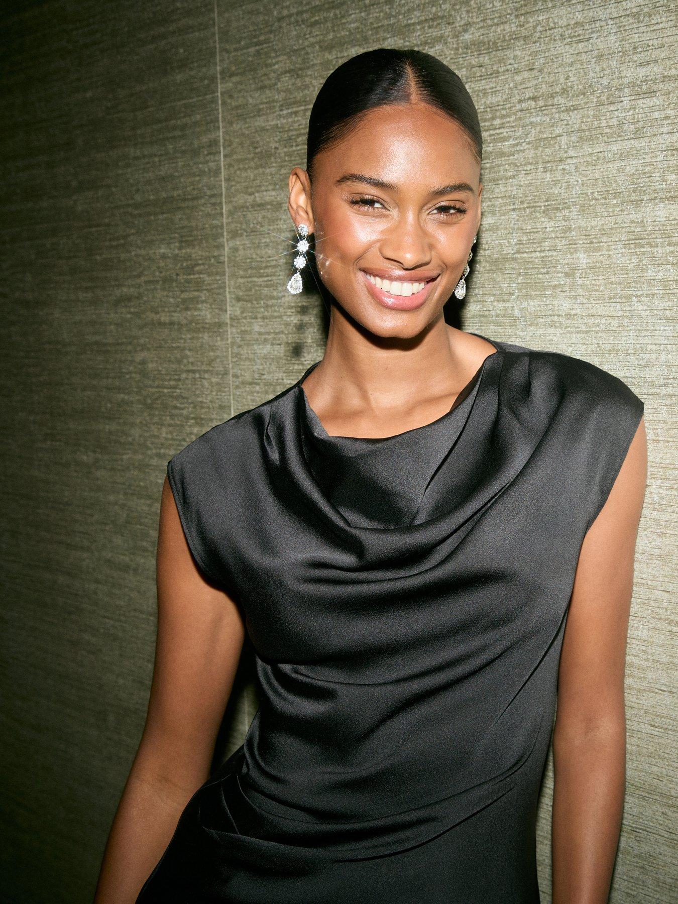  image of new-look-black-satin-cowl-neck-midi-dress