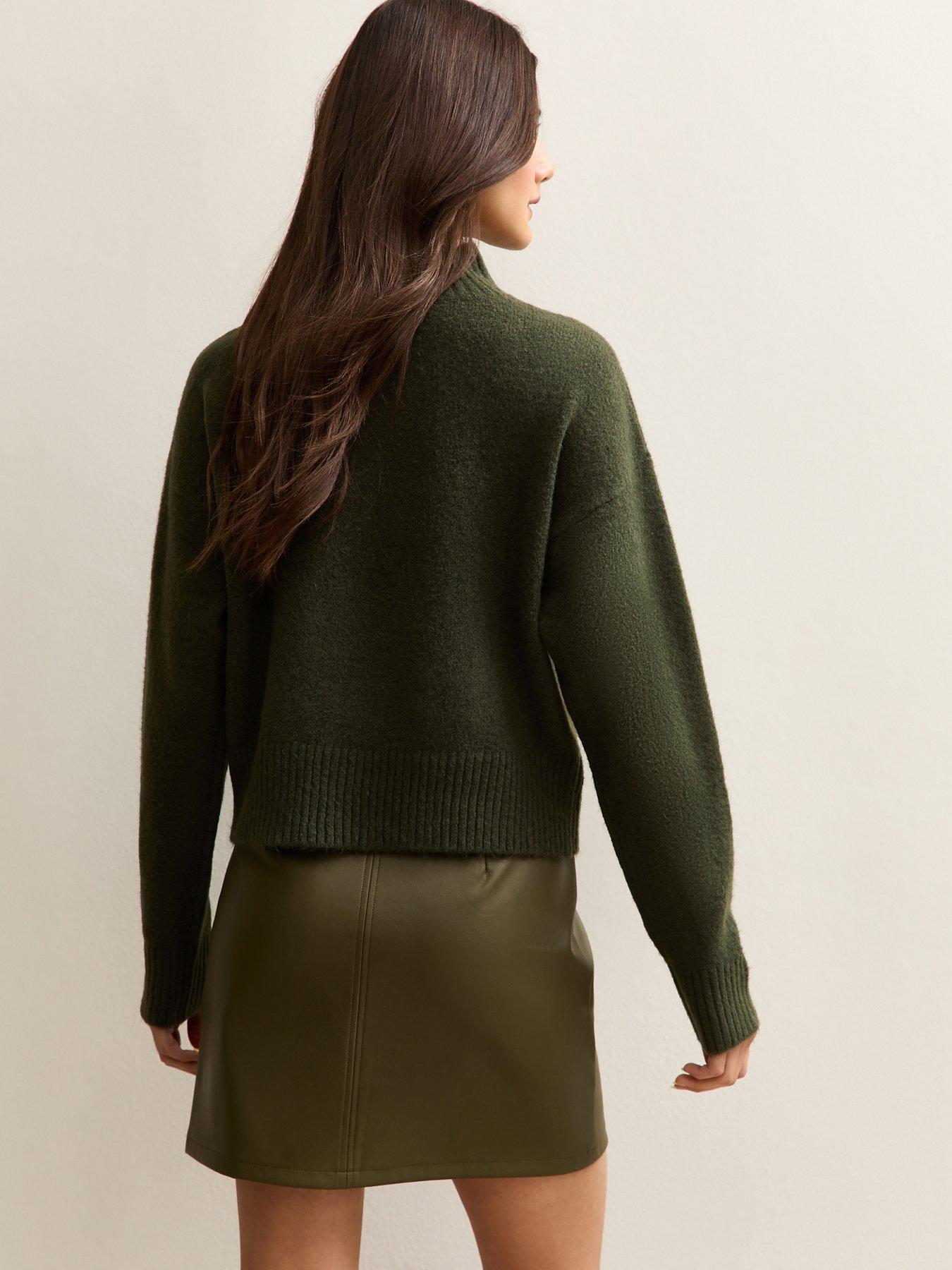  image of new-look-diamante-high-neck-jumper-khaki