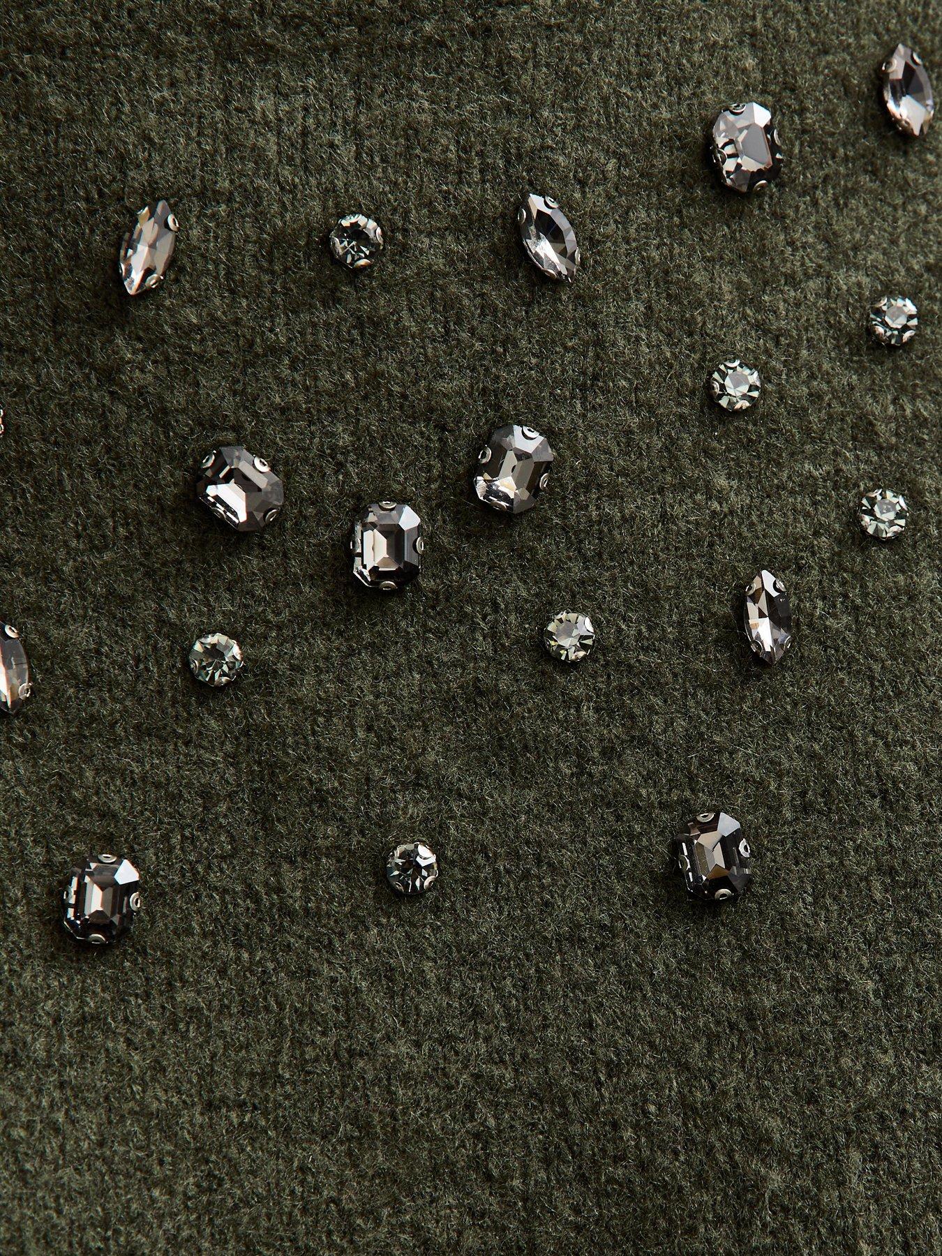  image of new-look-diamante-high-neck-jumper-khaki